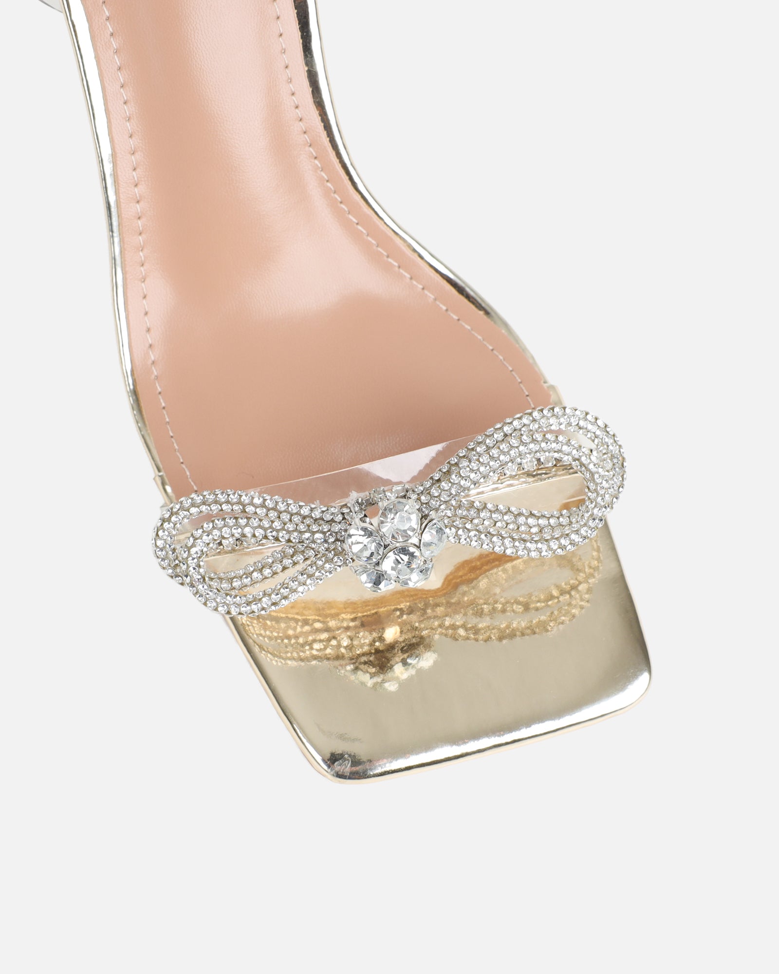 Diamond Gold Clear Diamante Mid Heels | SIMMI London