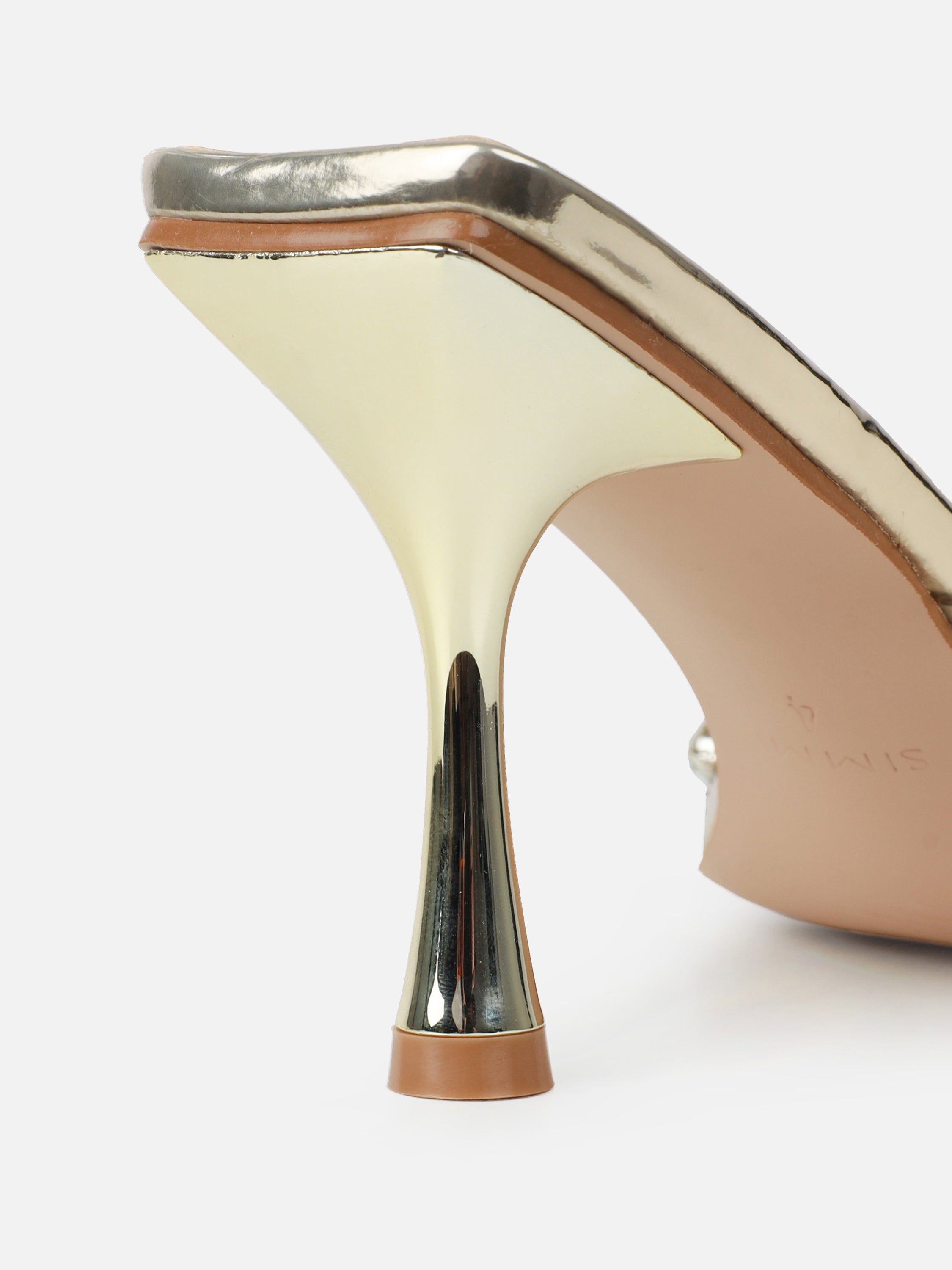 Blushing Gold Mirror Diamante Mid Heel Mules Wide Fit | SIMMI London