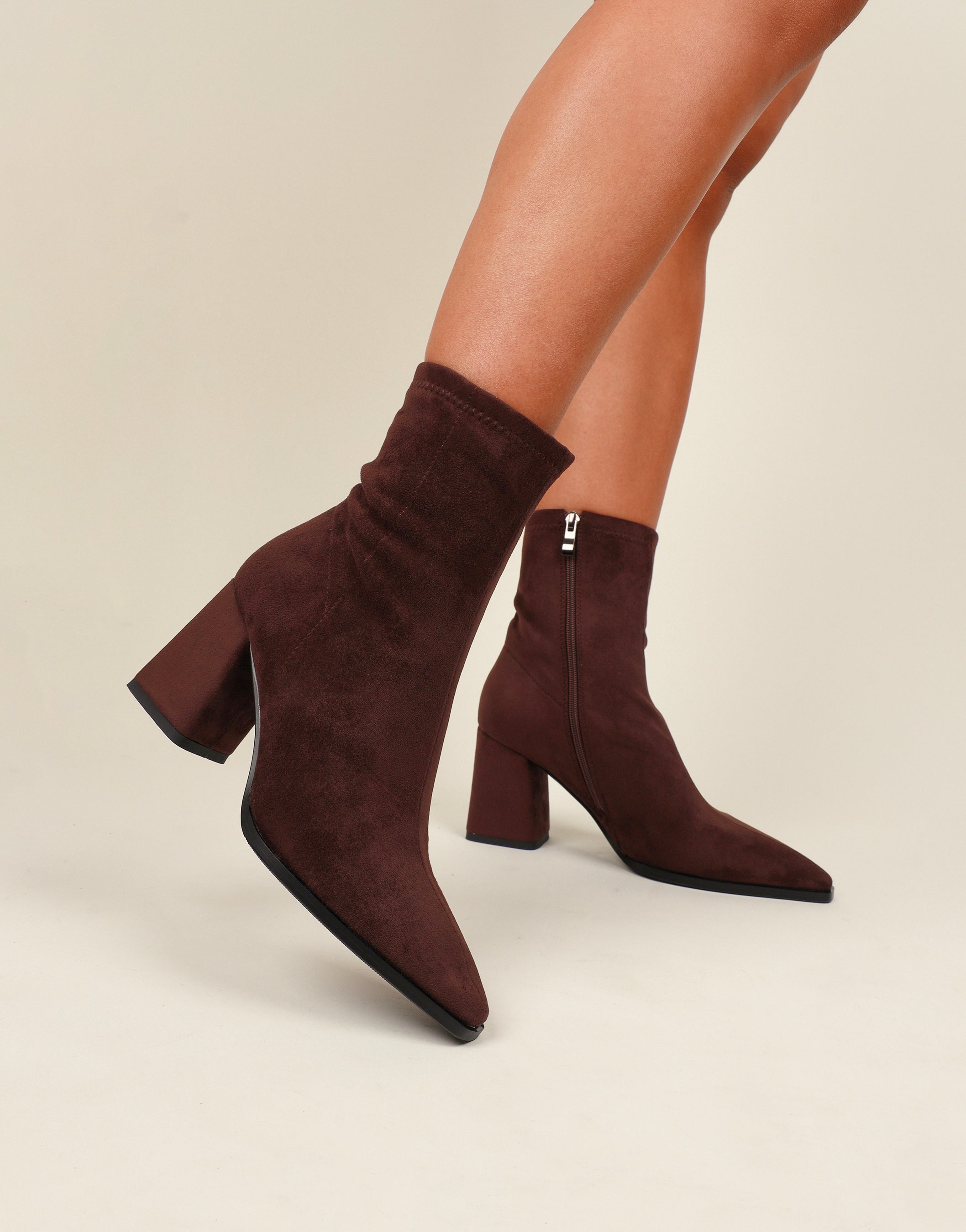 Bark Brown Suedette Block Heeled Ankle Boots | SIMMI London