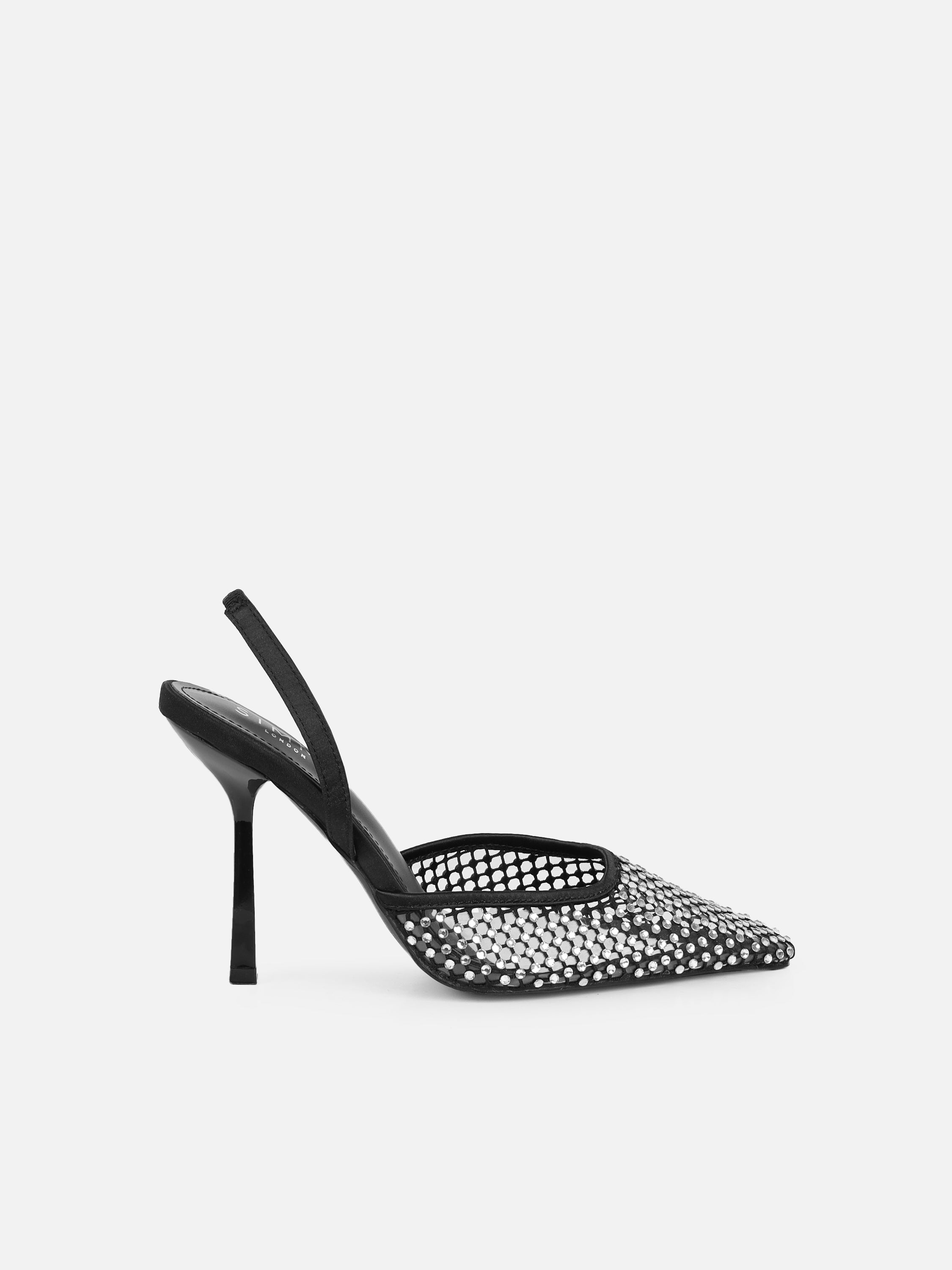 Starlight Black Diamante Mesh Heeled Sandals | SIMMI London