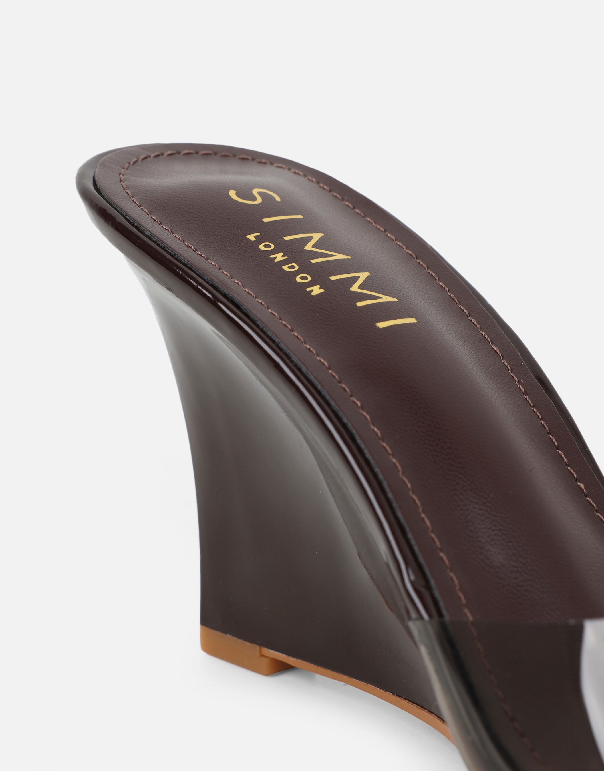 Belize Brown Patent Mule Wedges | SIMMI London