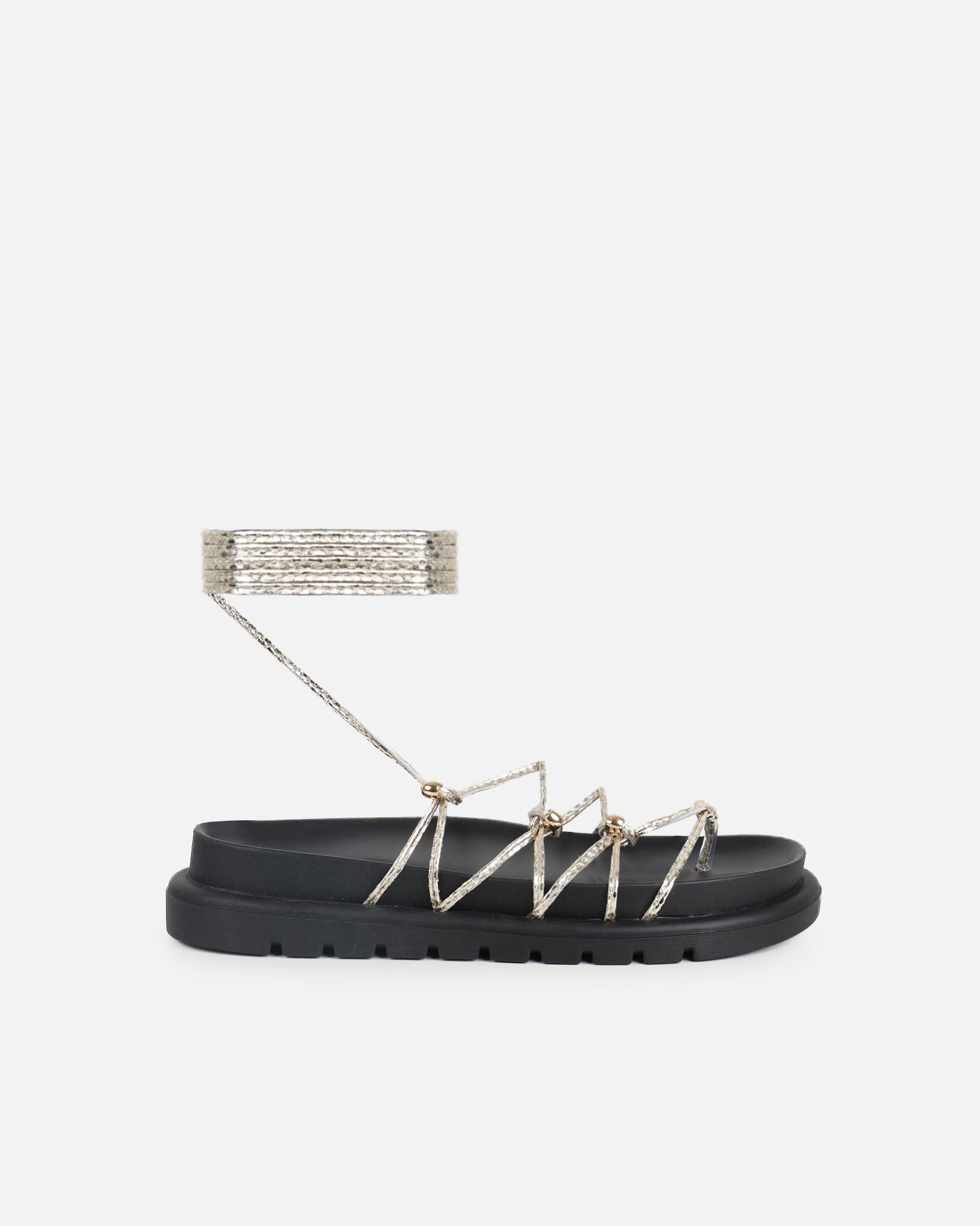 Billie Gold Rope Tie Up Sandals | SIMMI London