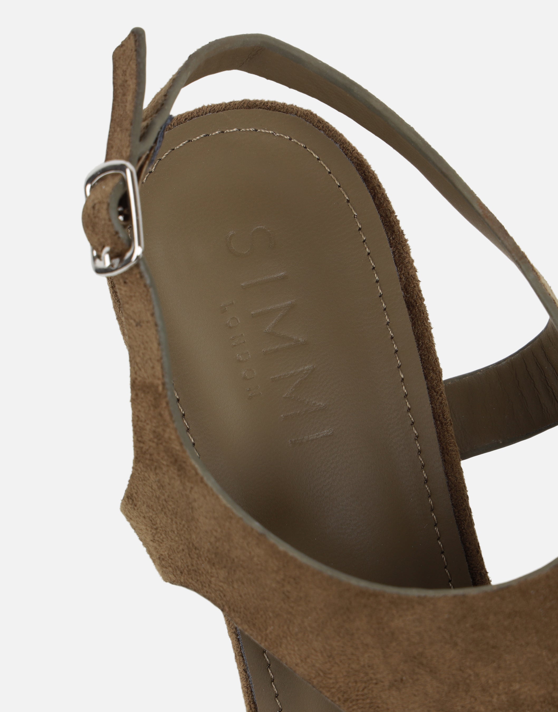 Minnie Khaki Suede Heeled Sandals | SIMMI London