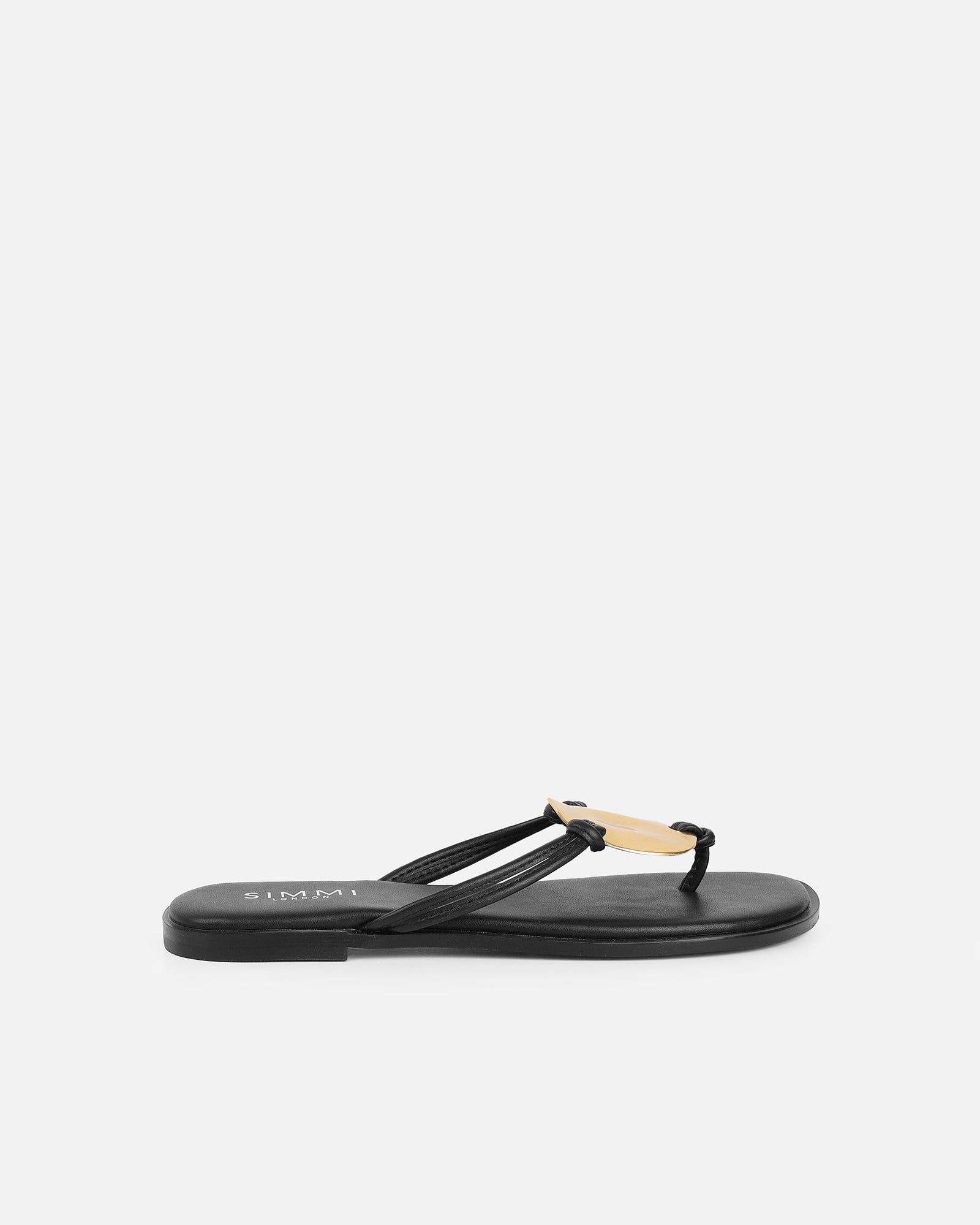 Bowe Black Gold Detail Toe Thong Sliders | SIMMI London