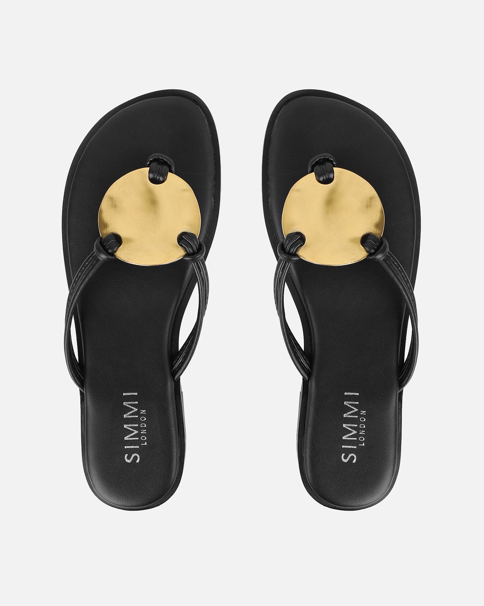 Bowe Black Gold Detail Toe Thong Sliders | SIMMI London