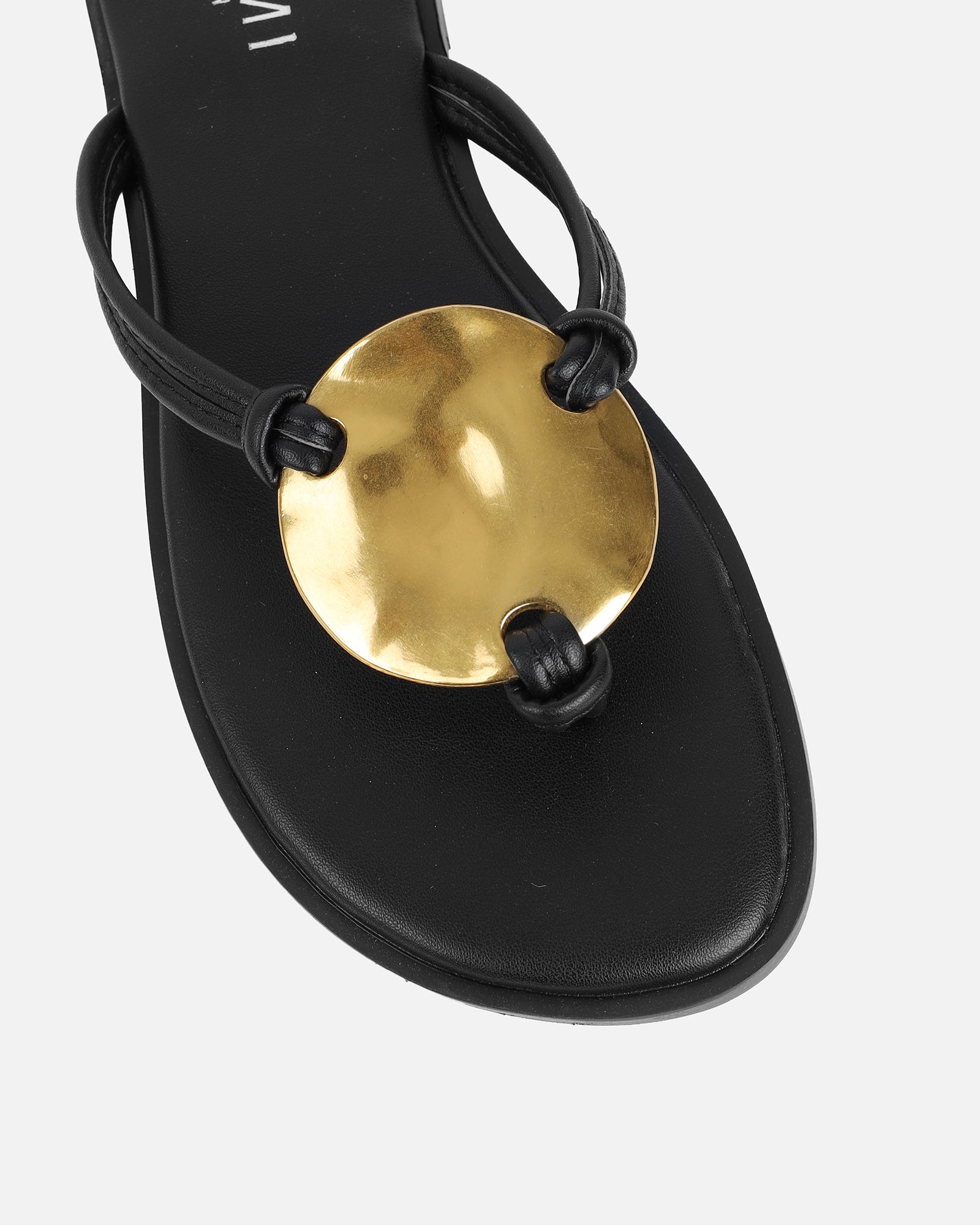 Bowe Black Gold Detail Toe Thong Sliders | SIMMI London