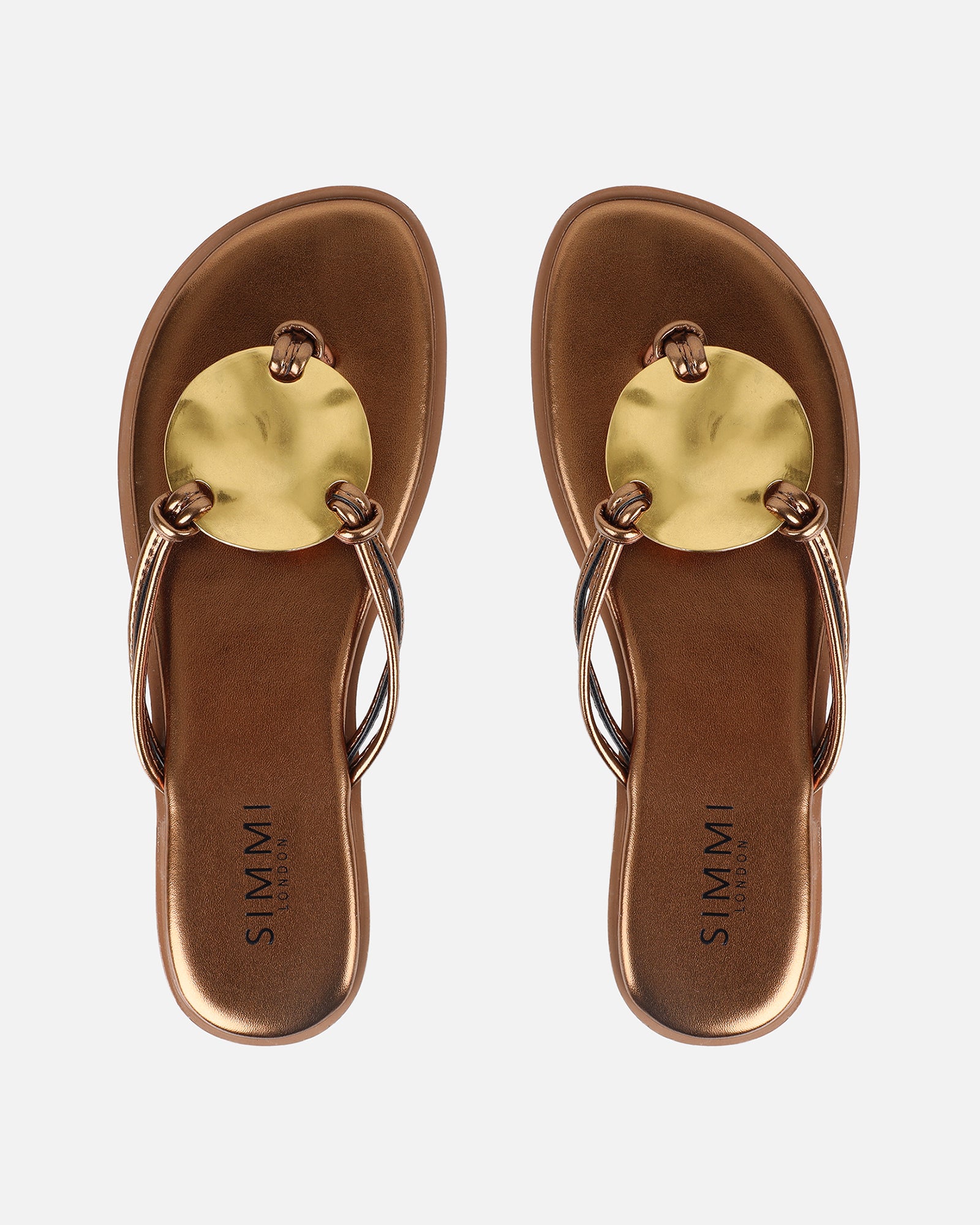 Bowe Bronze Gold Detail Toe Thong Sliders | SIMMI London