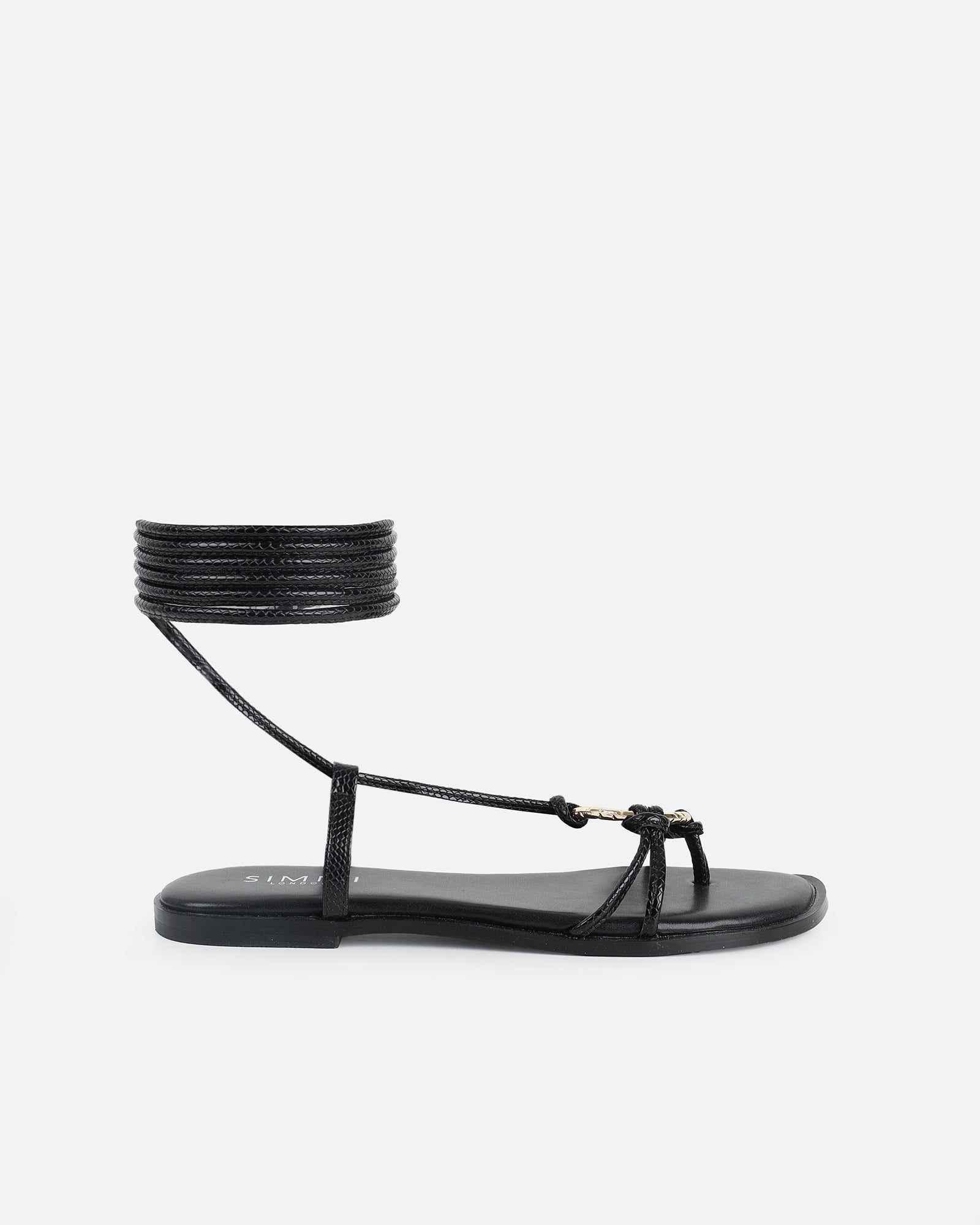 Bari Black Tie Up Gold Detail Sandals | SIMMI London
