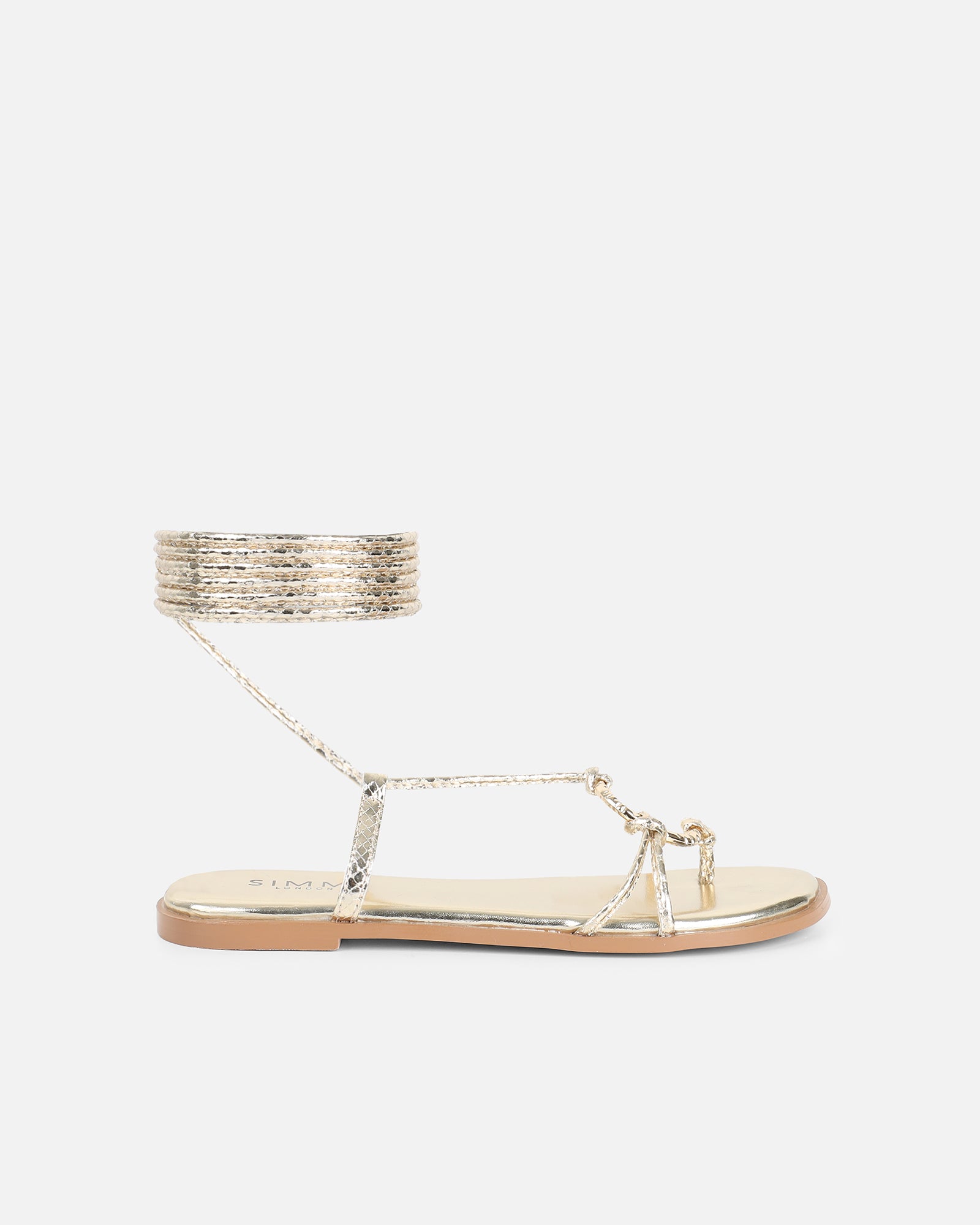 Bari Gold Mirror Tie Up Gold Detail Sandals | SIMMI London