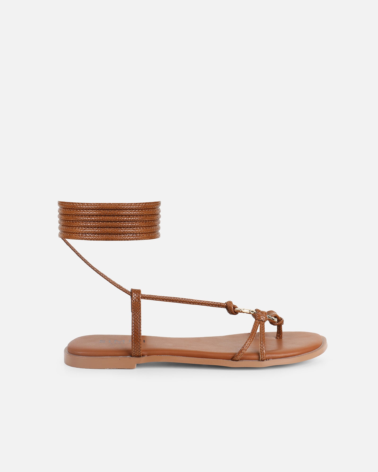 Bari Tan Tie Up Gold Detail Sandals | SIMMI London
