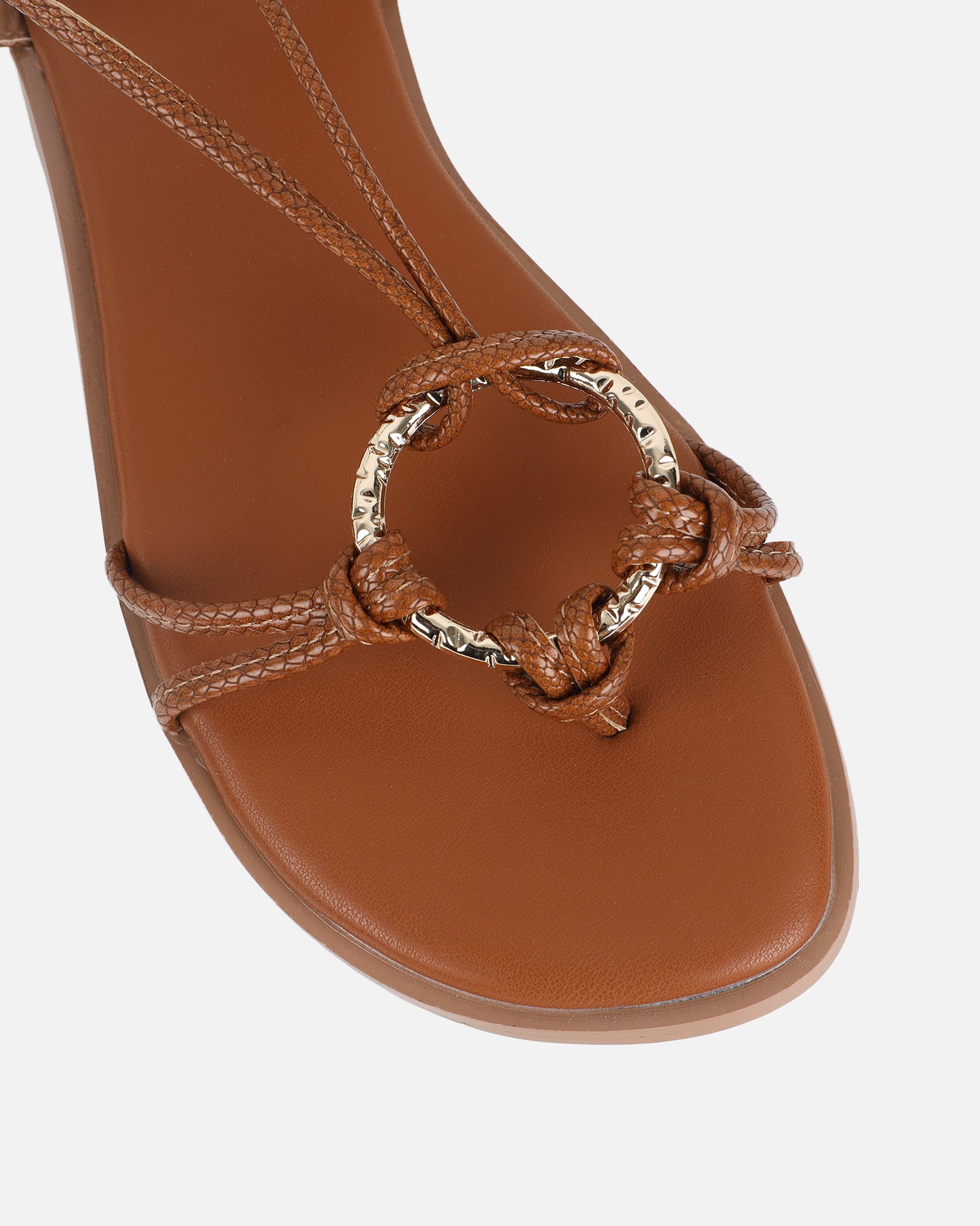 Bari Tan Tie Up Gold Detail Sandals | SIMMI London