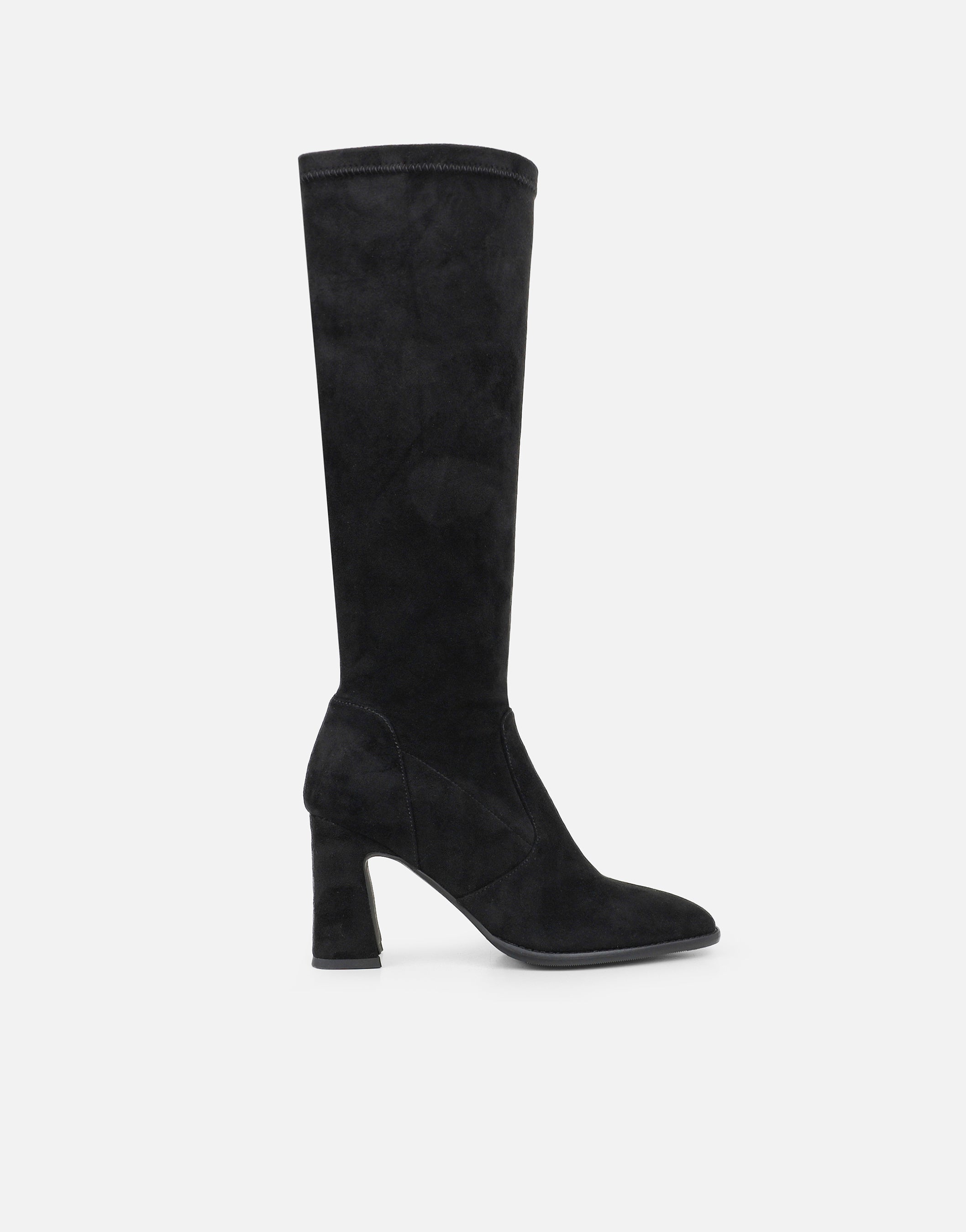 Beatrix Black Suedette Knee High Block Heeled Boots | SIMMI London