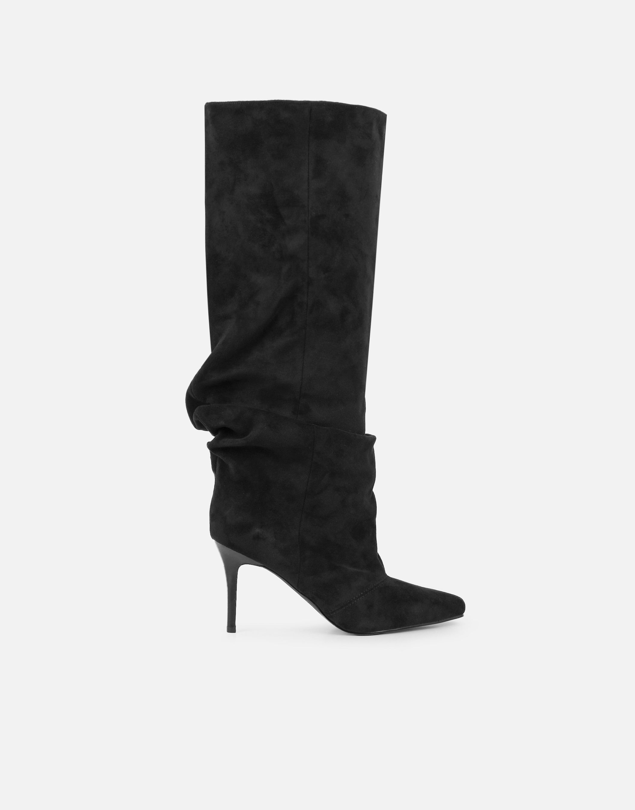 Reece Black Suedette Ruched Boots | SIMMI London