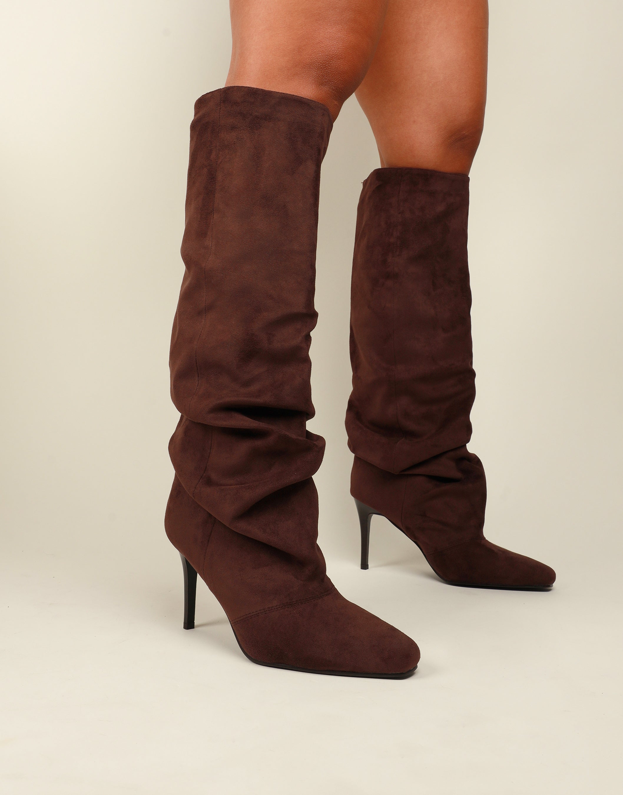 Reece Brown Suedette Ruched Boots | SIMMI London