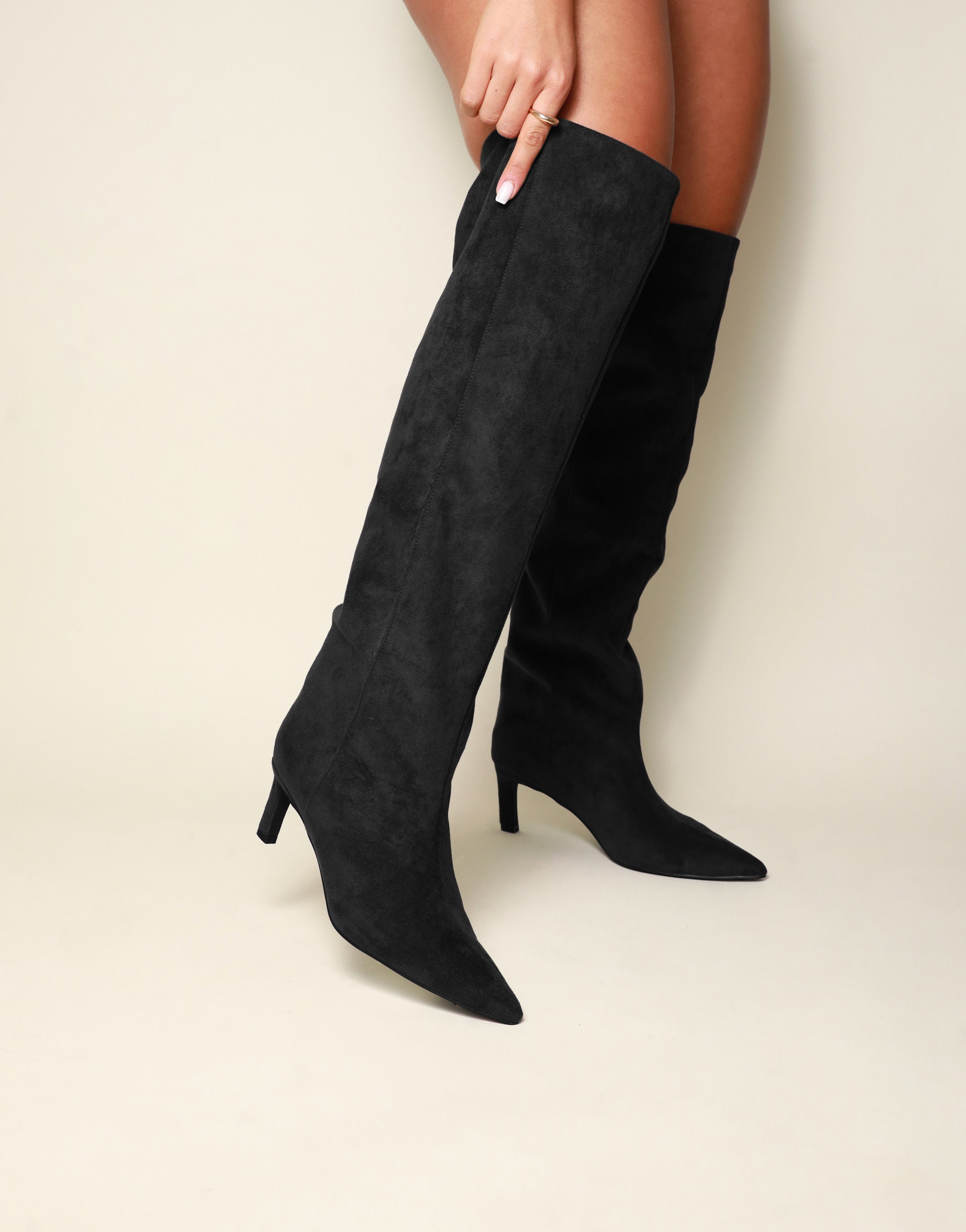 Neema Black Suedette Heel Boots | SIMMI London