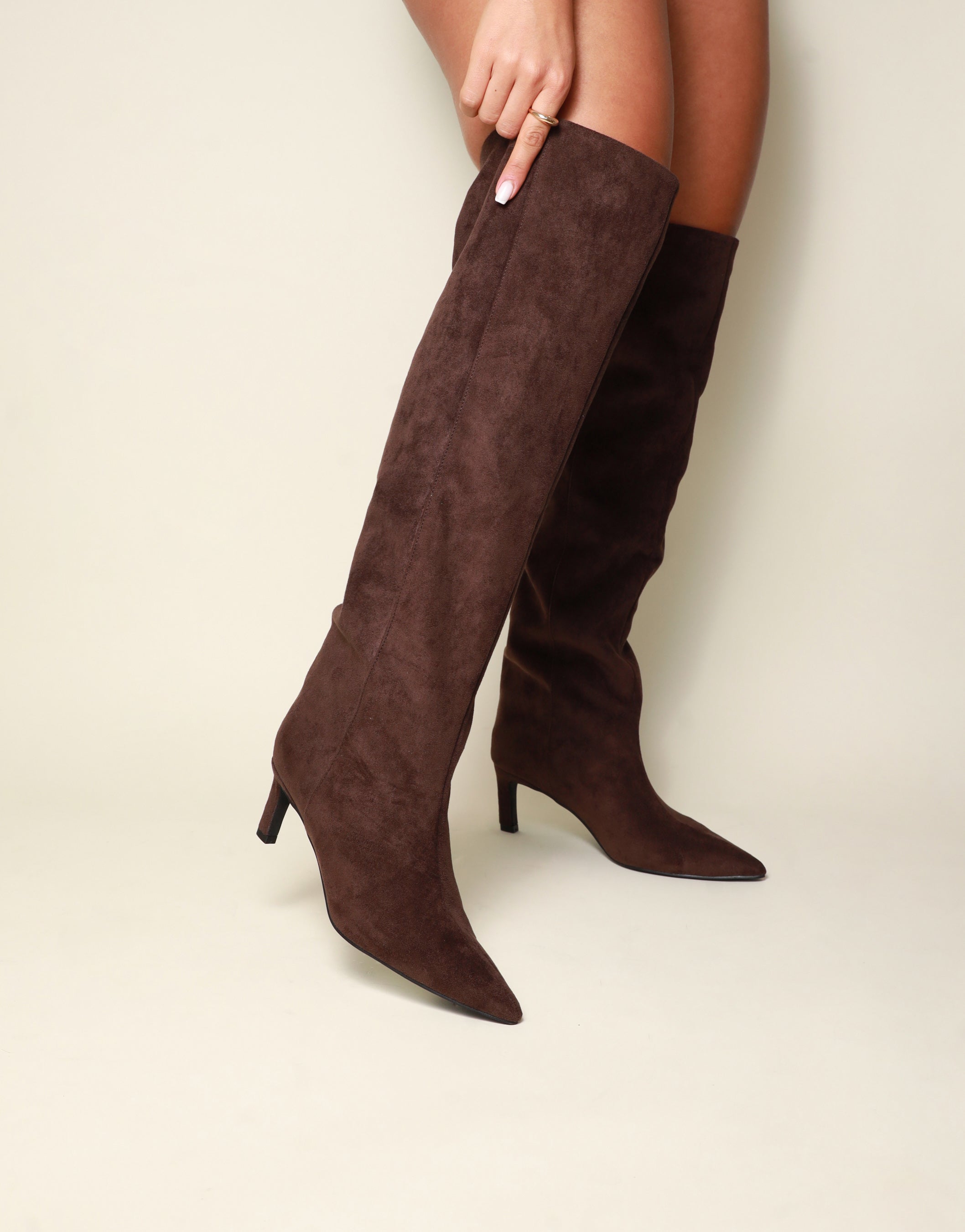 Neema Brown Suedette Heel Boots | SIMMI London