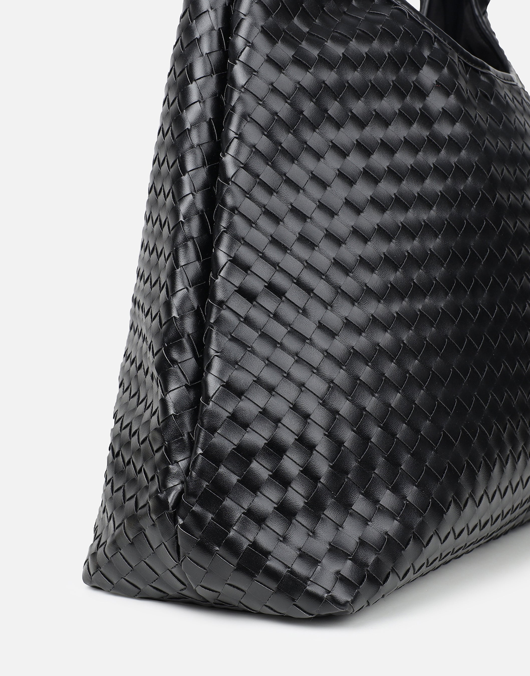 Caria Black Woven Shoulder Bag | SIMMI London