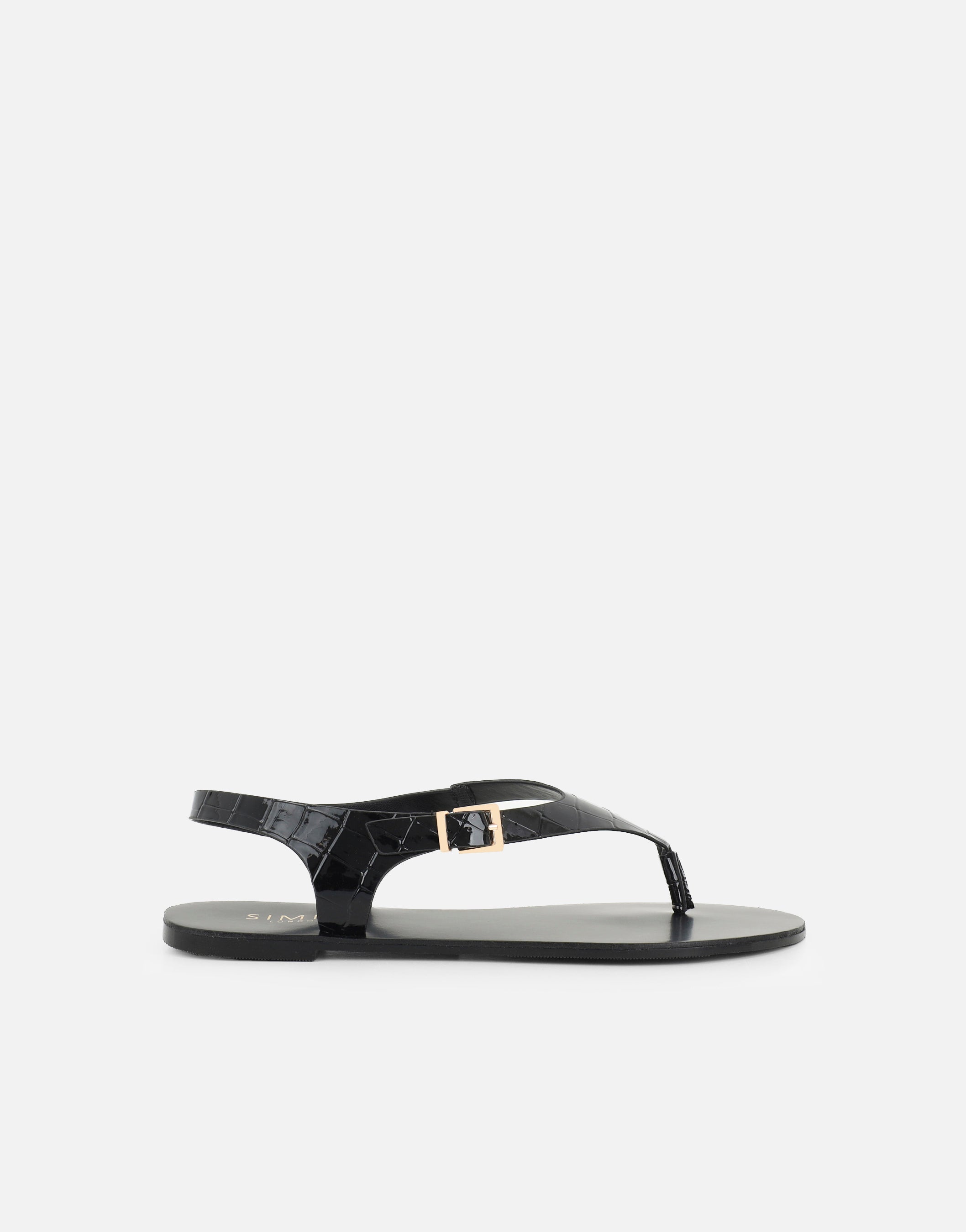 Carla Black Toe Thong Flat Sandals | SIMMI London