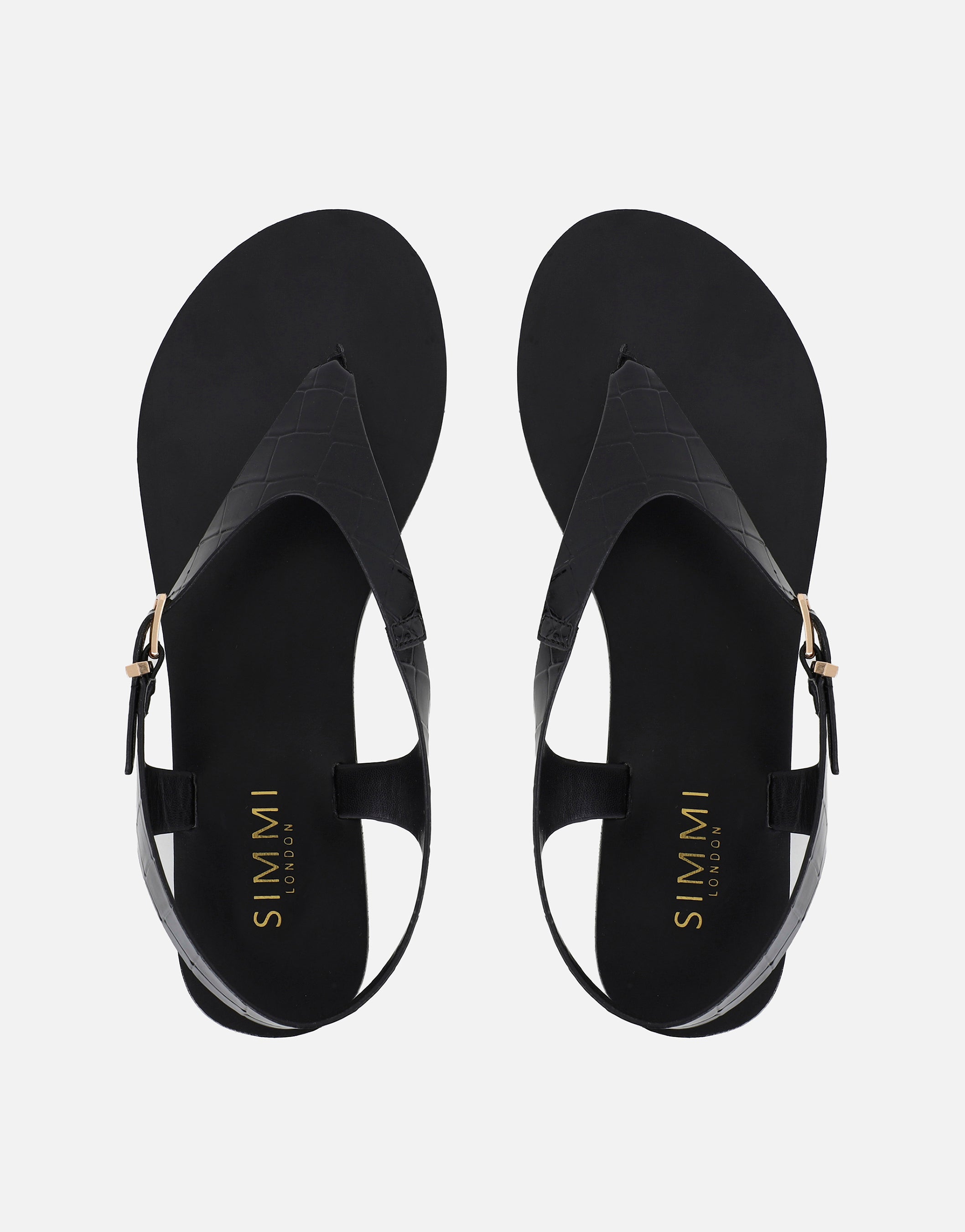 Carla Black Toe Thong Flat Sandals | SIMMI London