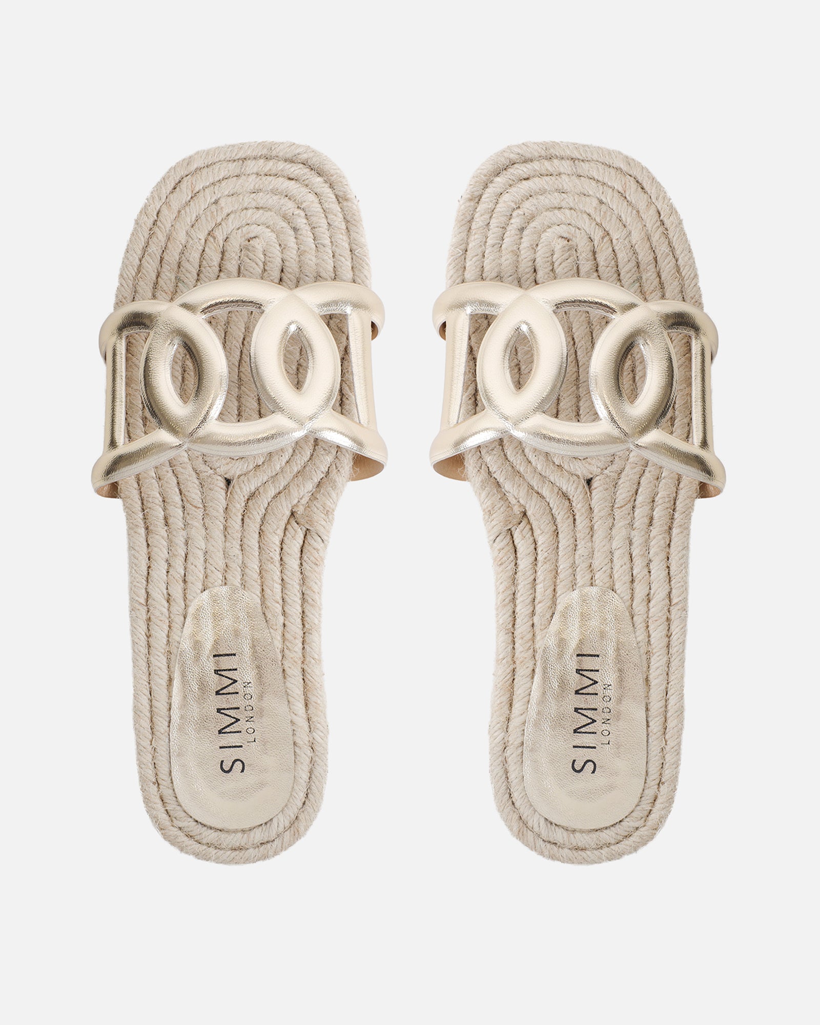 Carlos Gold Mirror Woven Flat Sandals | SIMMI London