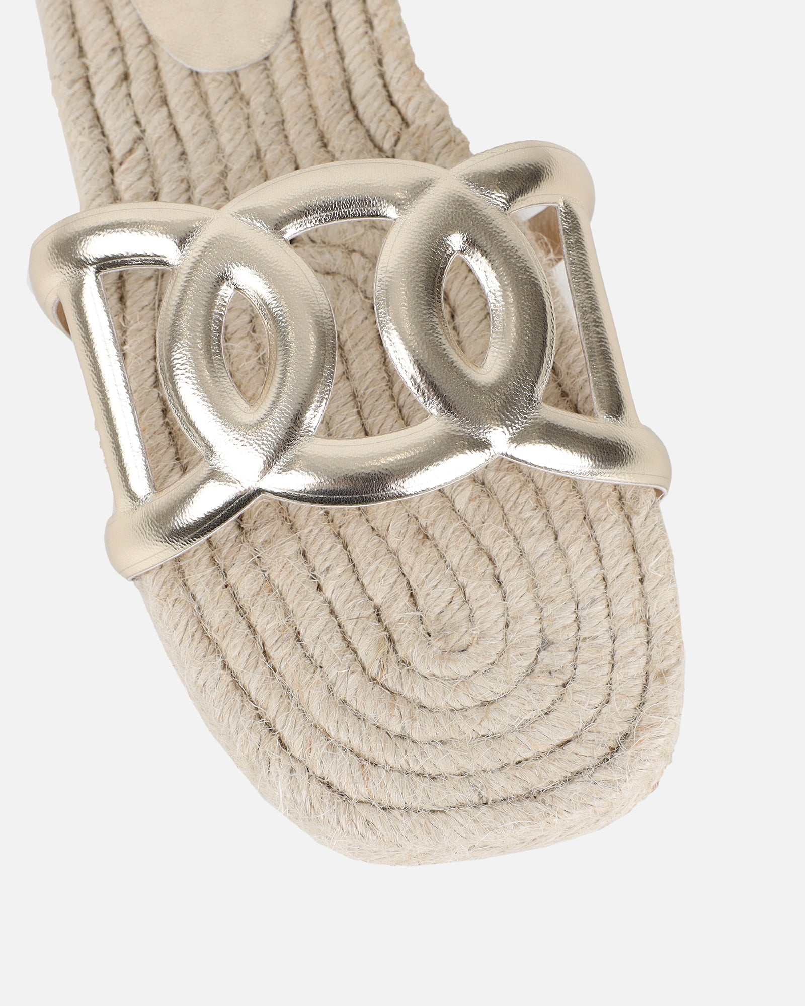 Carlos Gold Mirror Woven Flat Sandals | SIMMI London