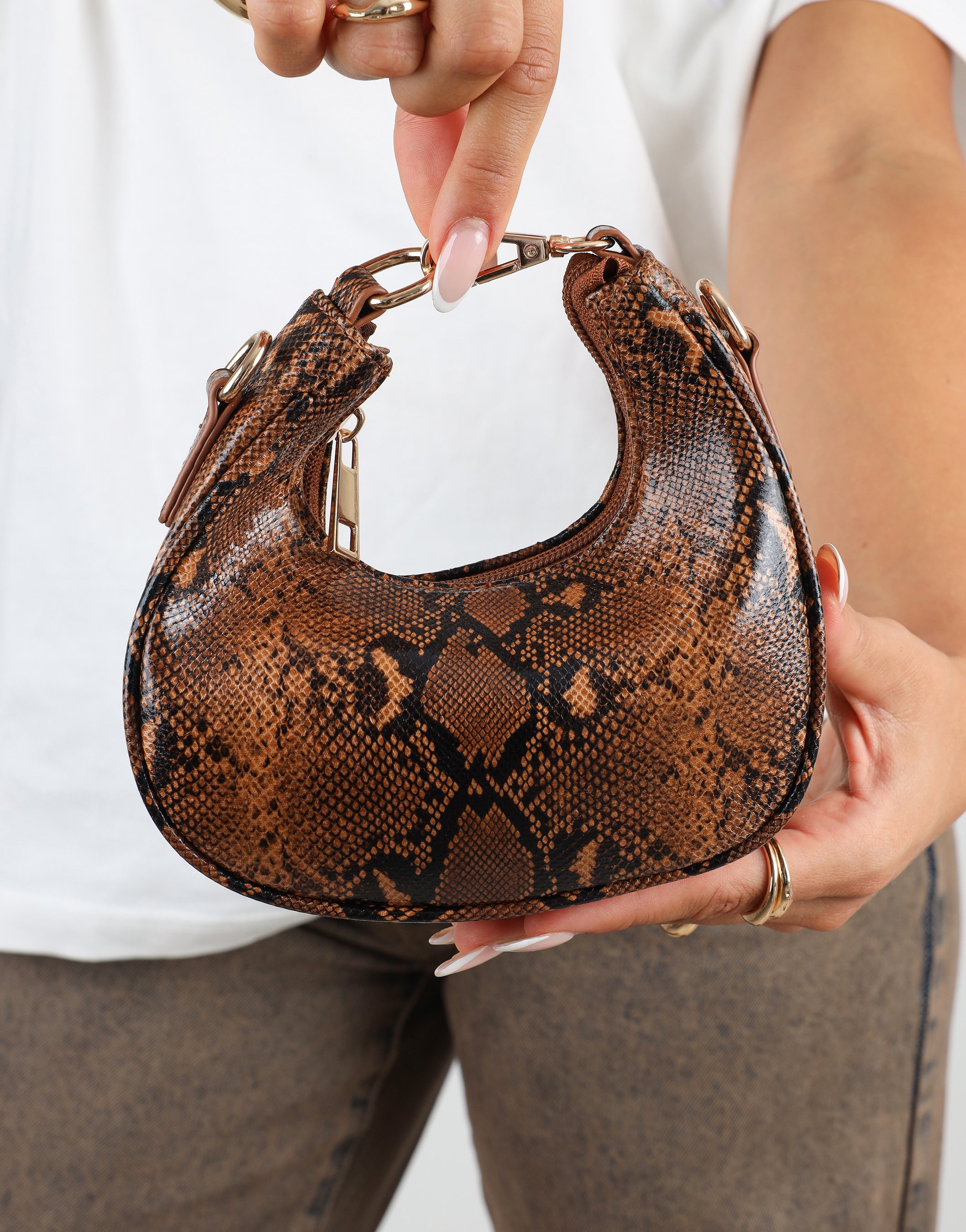 Caryn Brown Snake Crescent Mini Bag | SIMMI London
