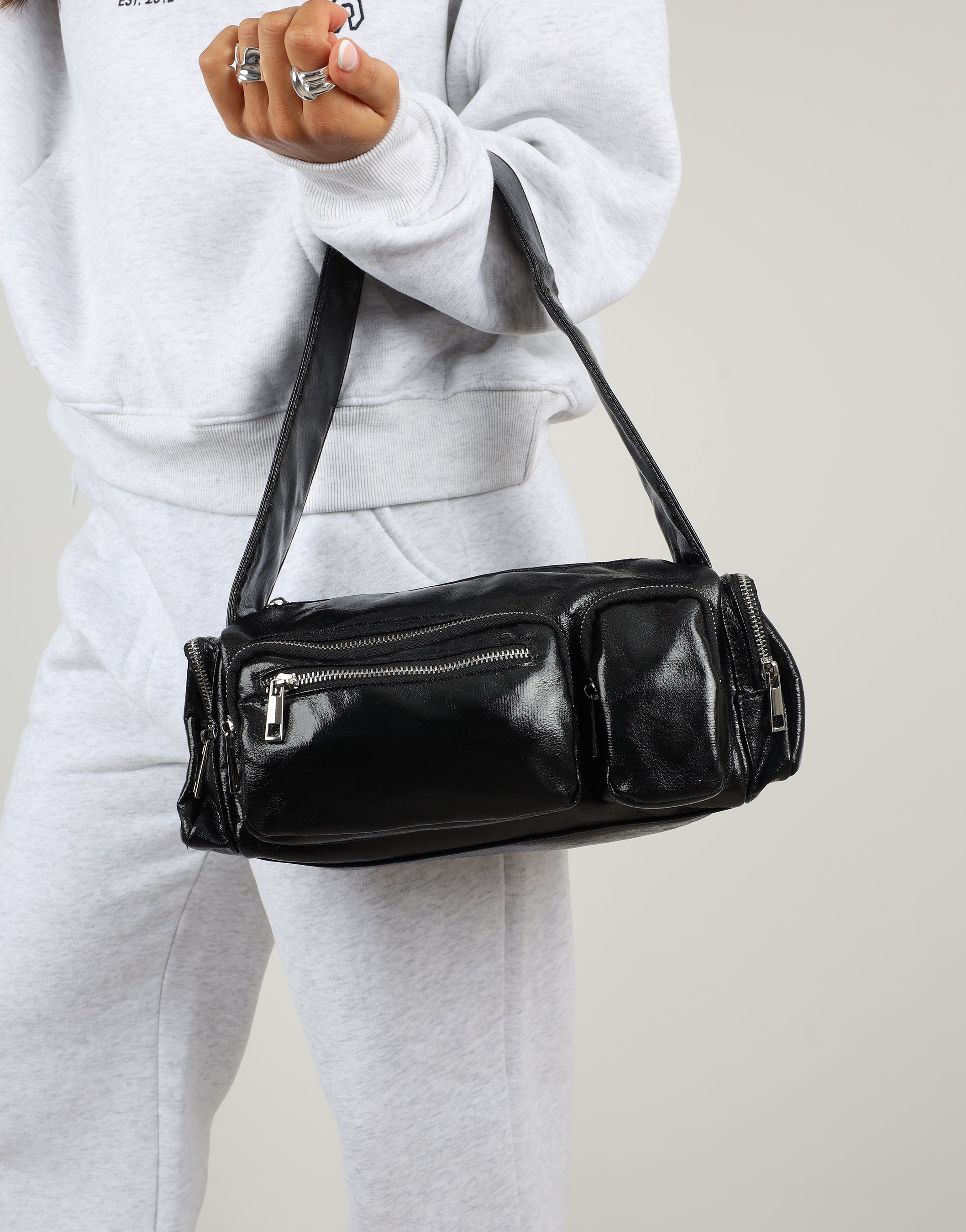 Ceyda Black Barrel Utility Shoulder Bag | SIMMI London