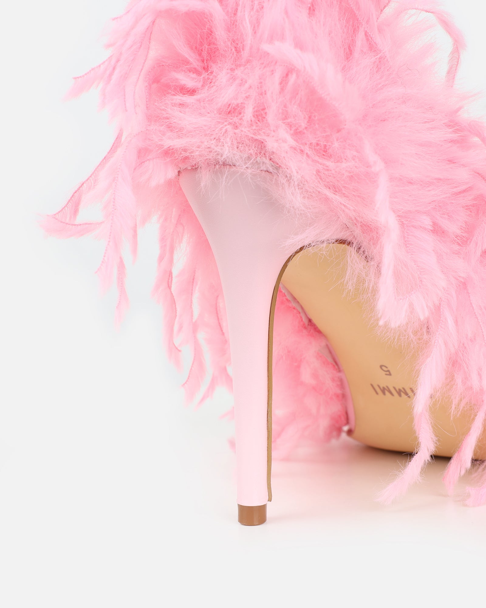 Charlee Pink Faux Feathered Court Shoes | SIMMI London
