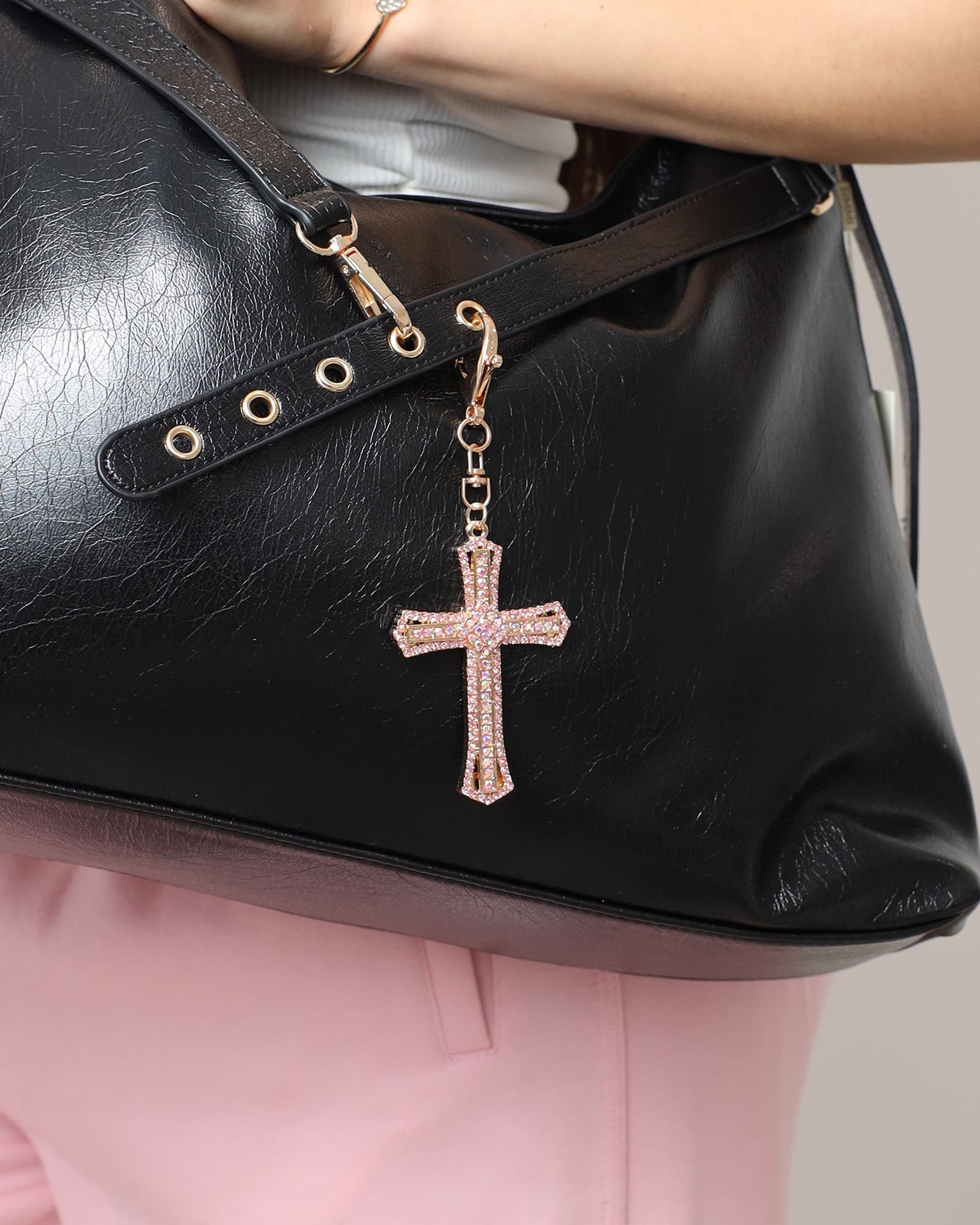 Avah Color Avah Pink Diamante Cross Charm | Simmi London