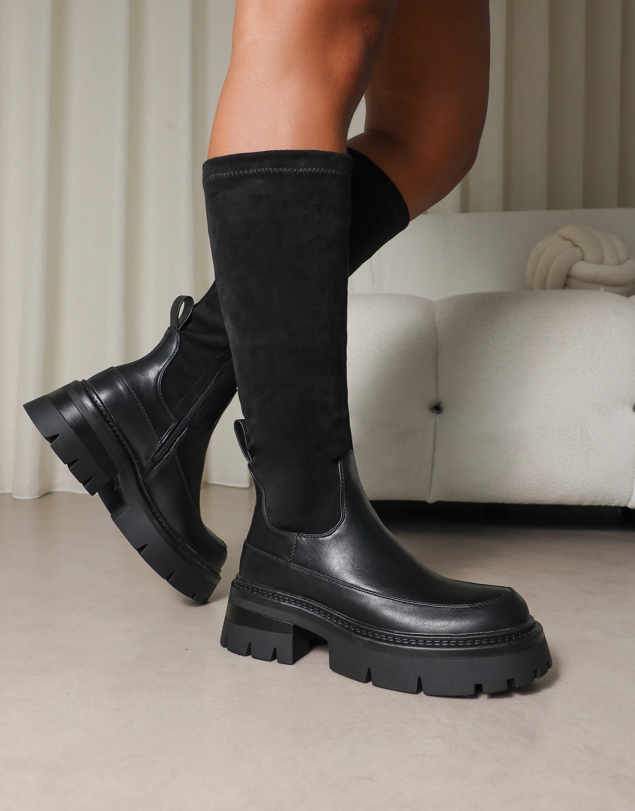 Chorley Black Microfibre Stretch Chunky Boots | SIMMI London
