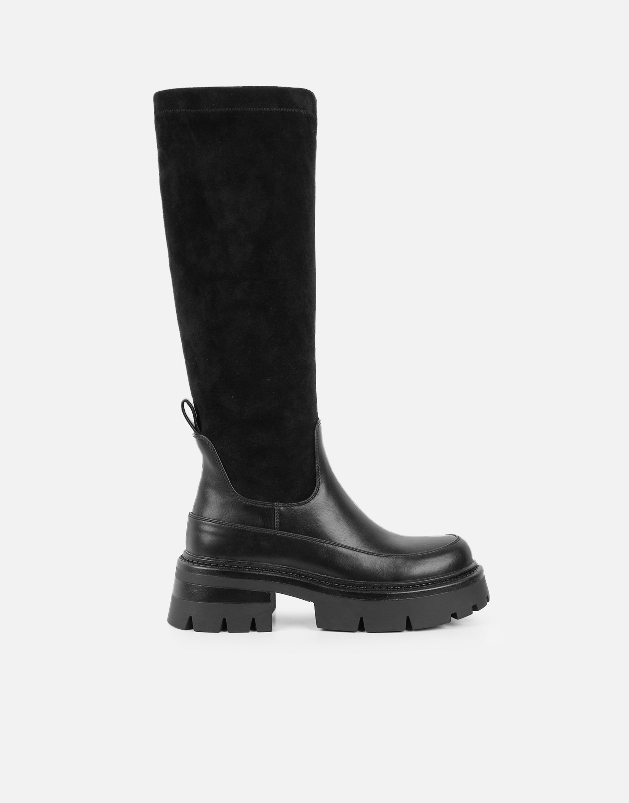 Chorley Black Microfibre Stretch Chunky Boots | SIMMI London