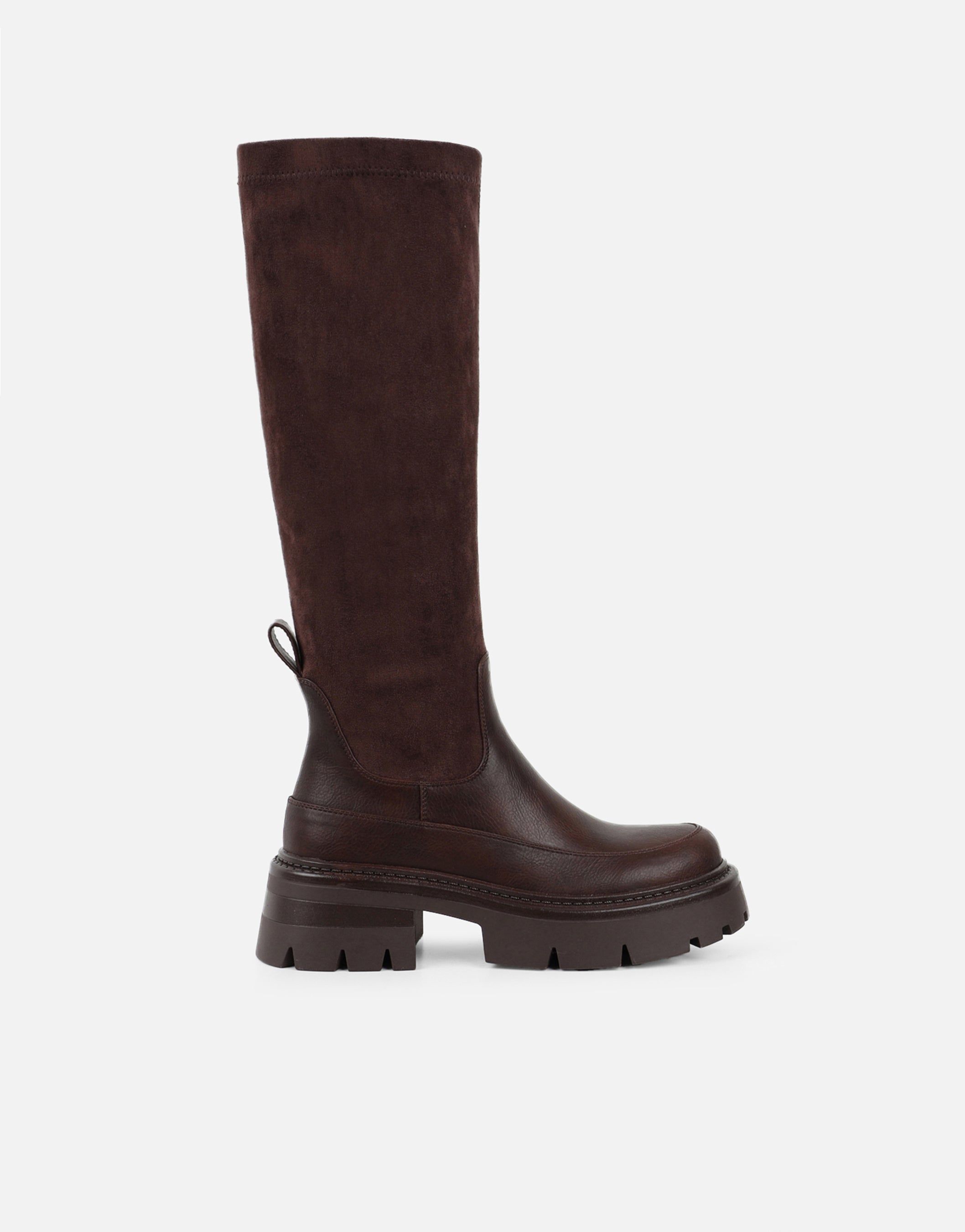 Chorley Brown Microfibre Stretch Chunky Boots | SIMMI London
