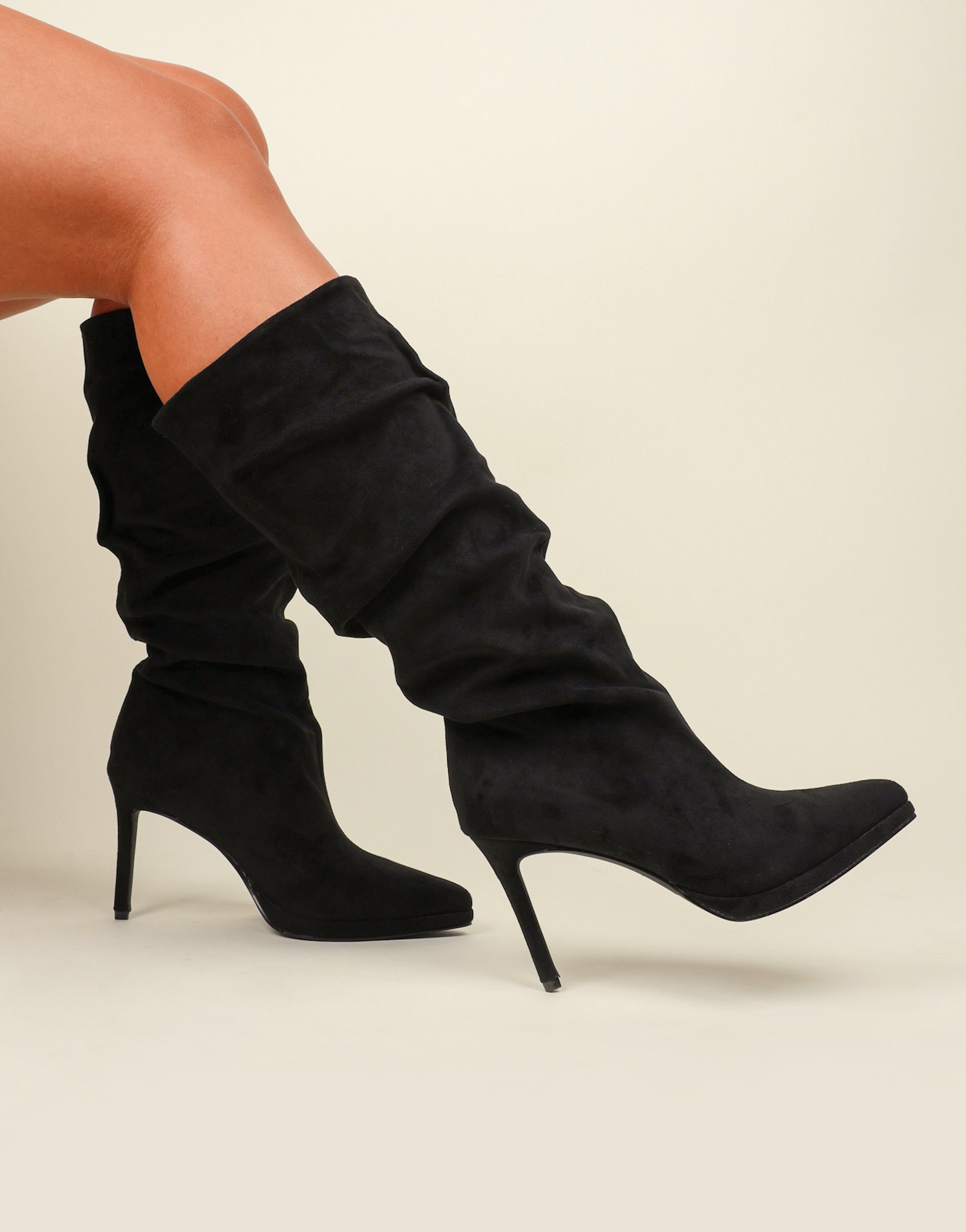 Clarke Black Suedette Ruched Boots | SIMMI London