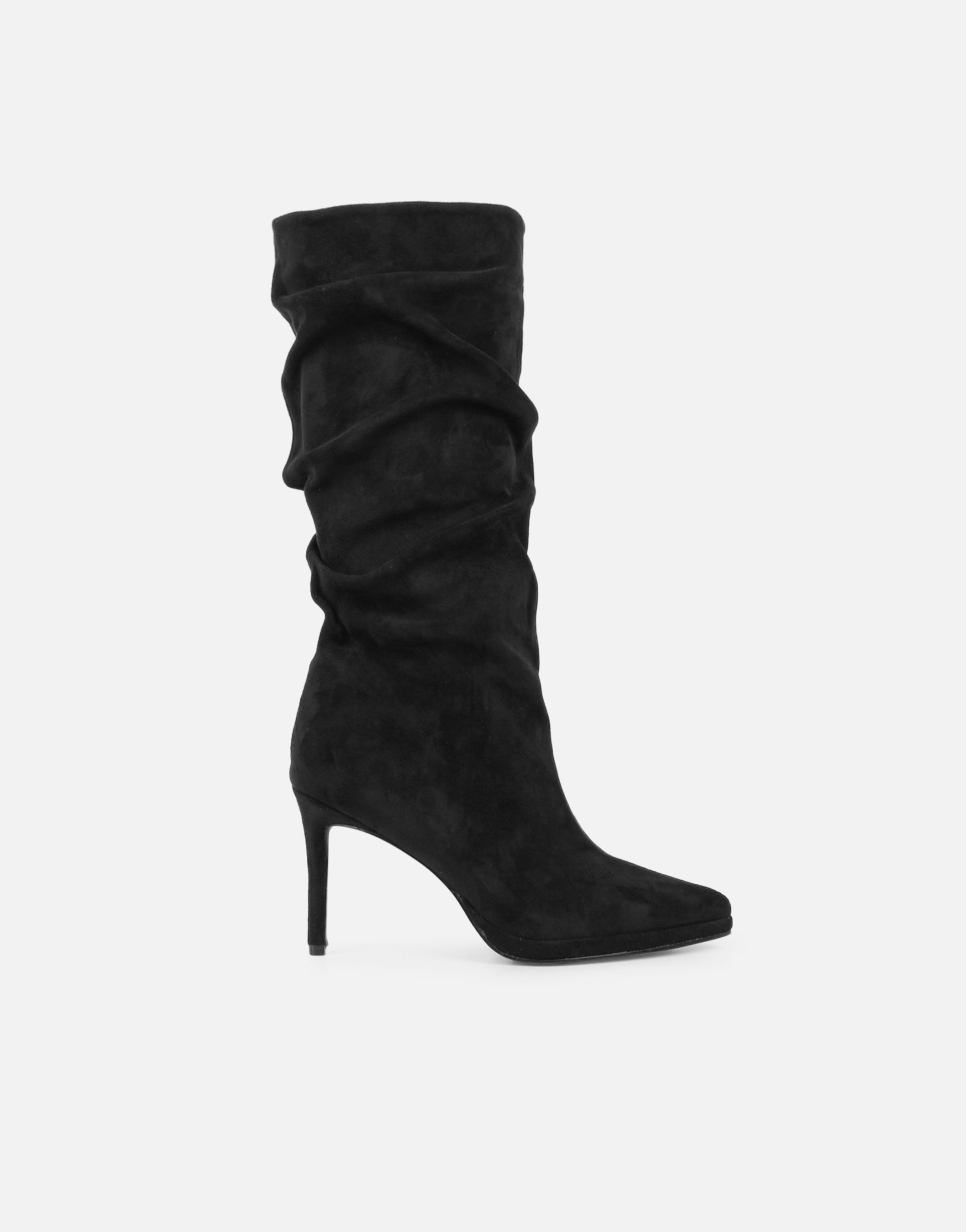 Clarke Black Suedette Ruched Boots | SIMMI London