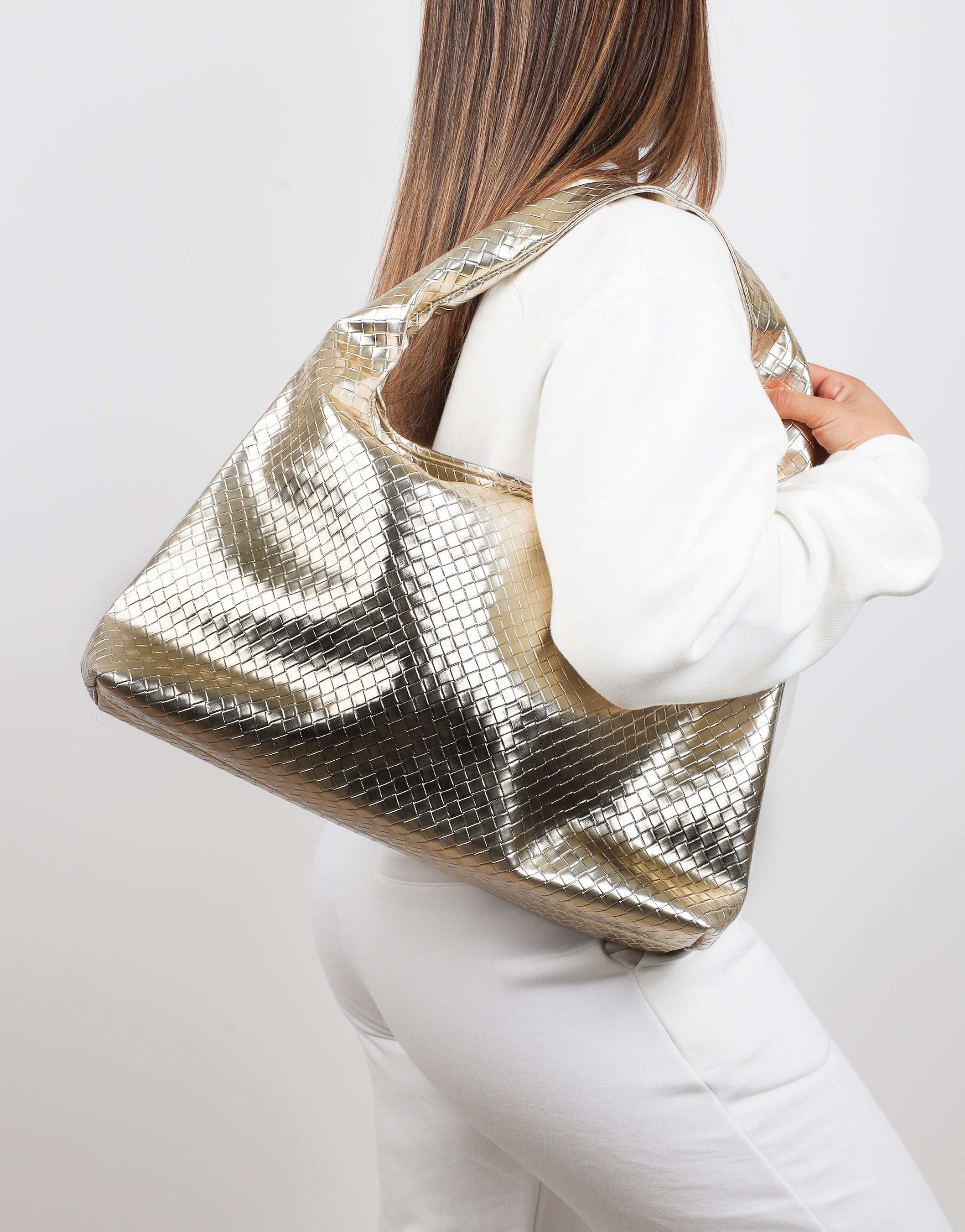 Clementine Gold Woven Shoulder Bag | SIMMI London