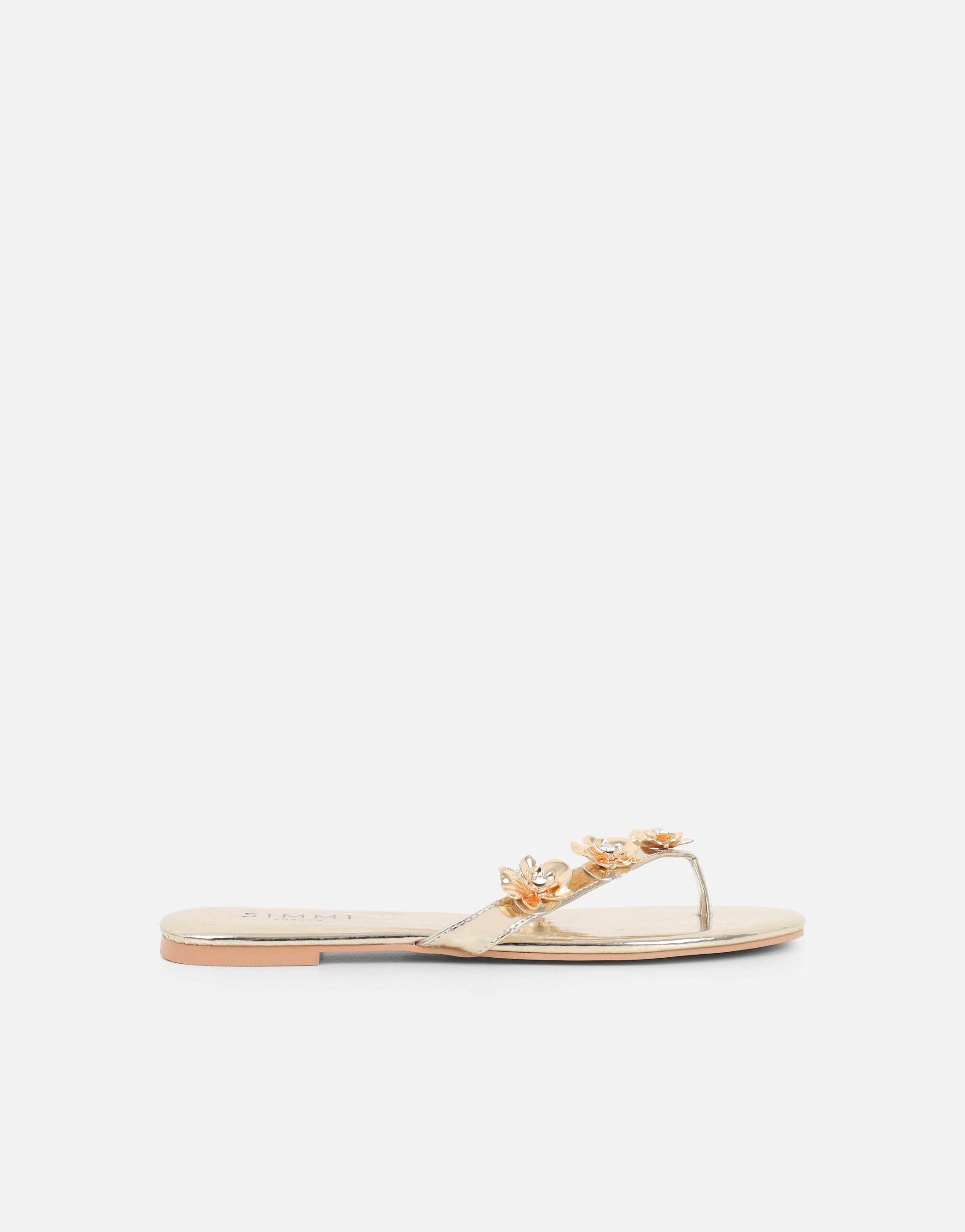 Carissa Gold Mirror Embellished Flat Sandals | SIMMI London