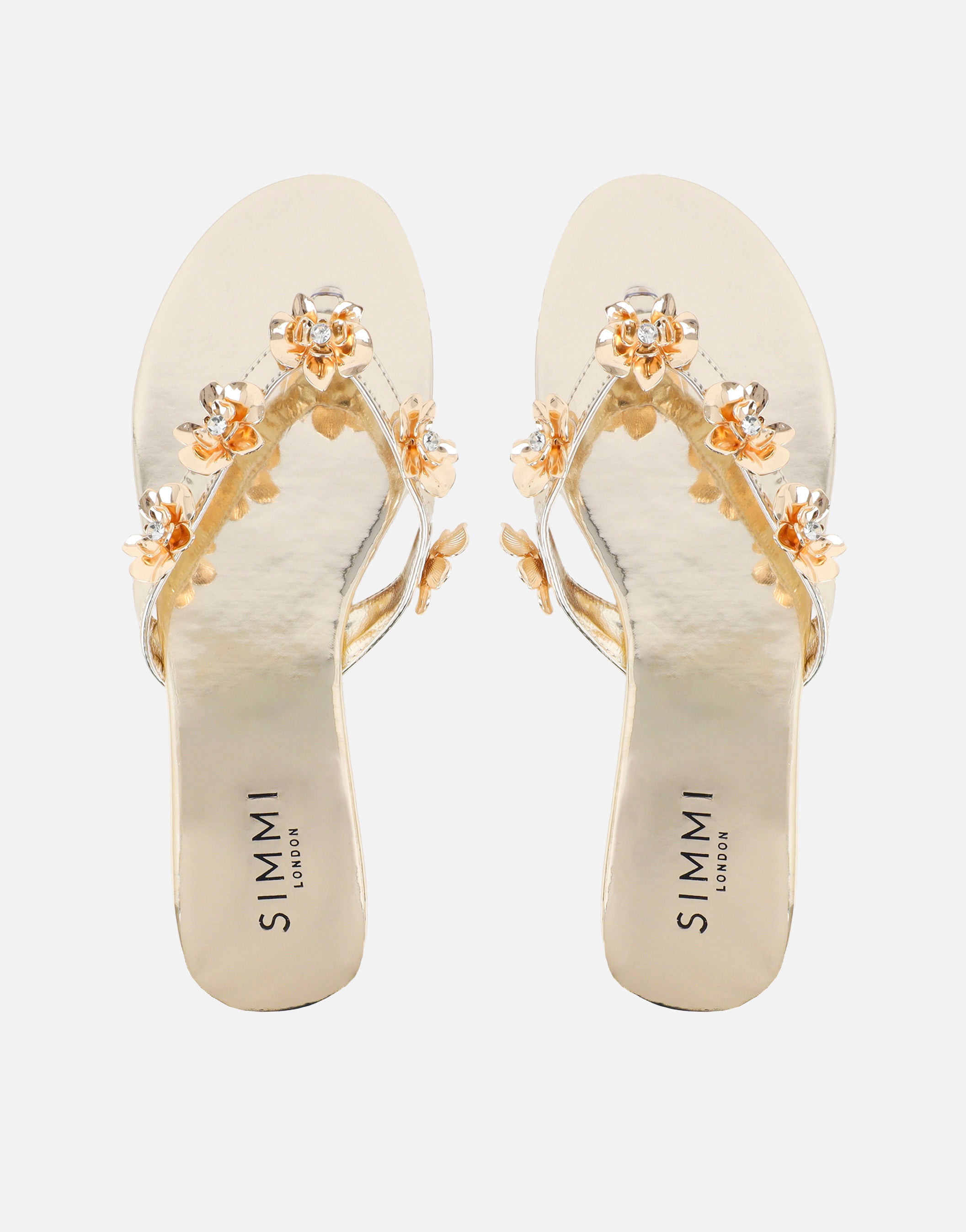 Carissa Gold Mirror Embellished Flat Sandals | SIMMI London
