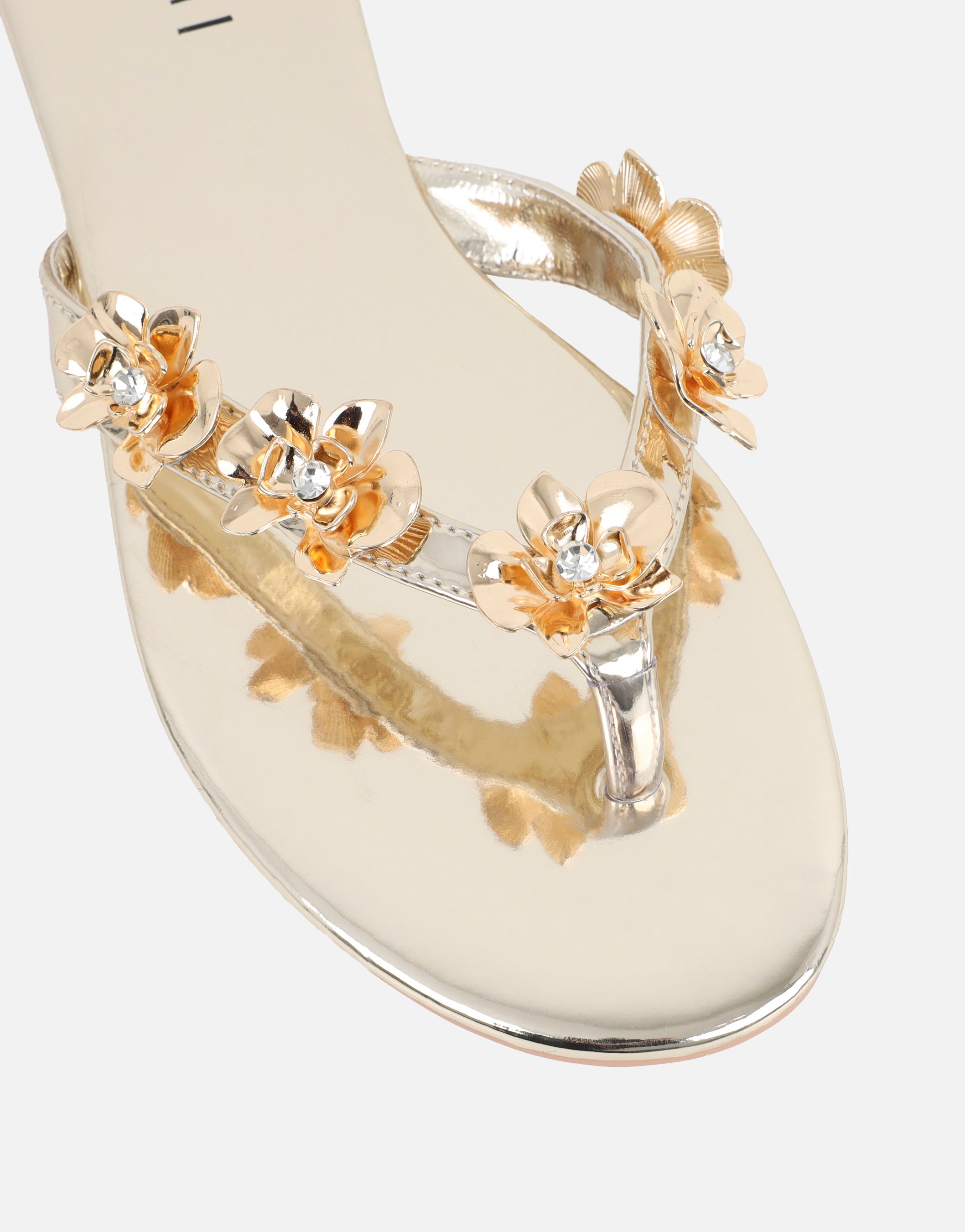 Carissa Gold Mirror Embellished Flat Sandals | SIMMI London