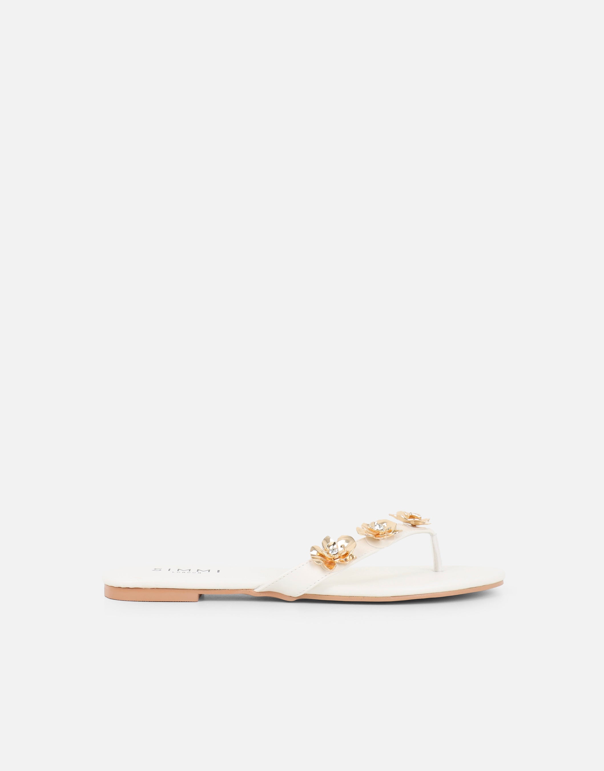 Carissa White Embellished Flat Sandals | SIMMI London