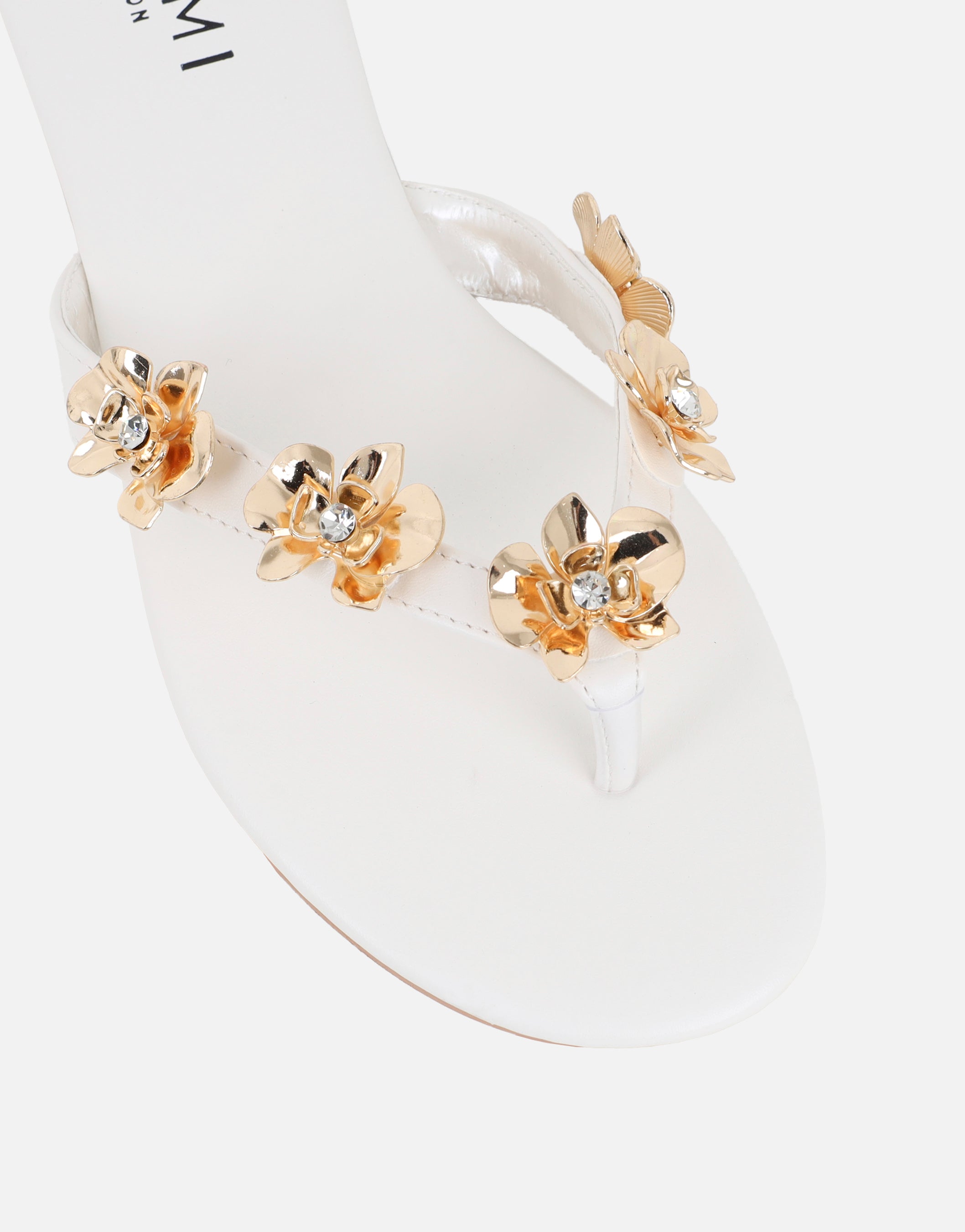 Carissa White Embellished Flat Sandals | SIMMI London