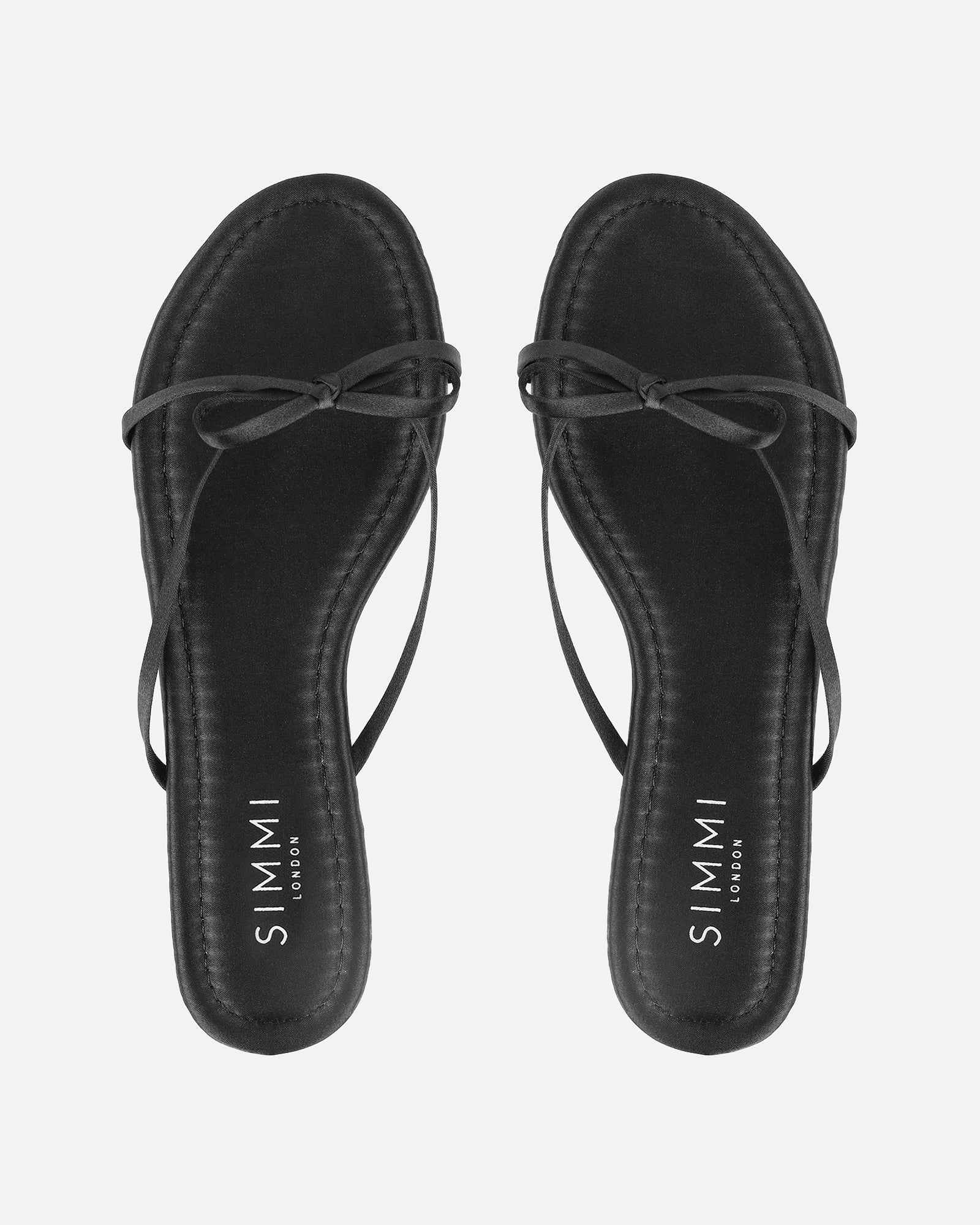 Char Black Satin Bow Sandals | SIMMI London