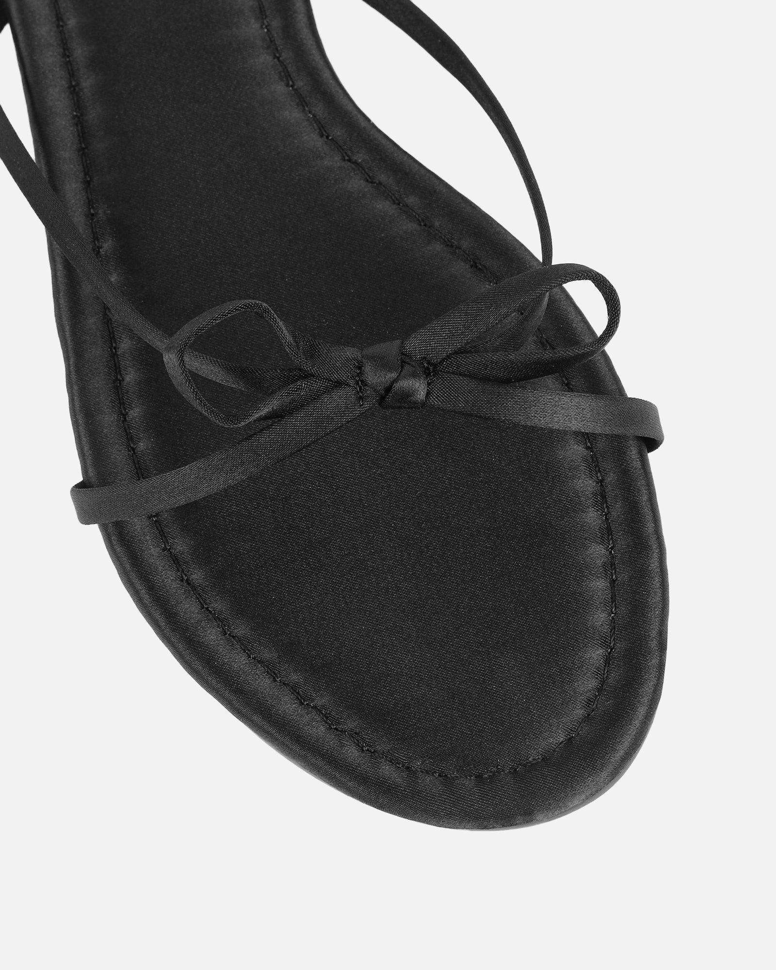 Char Black Satin Bow Sandals | SIMMI London