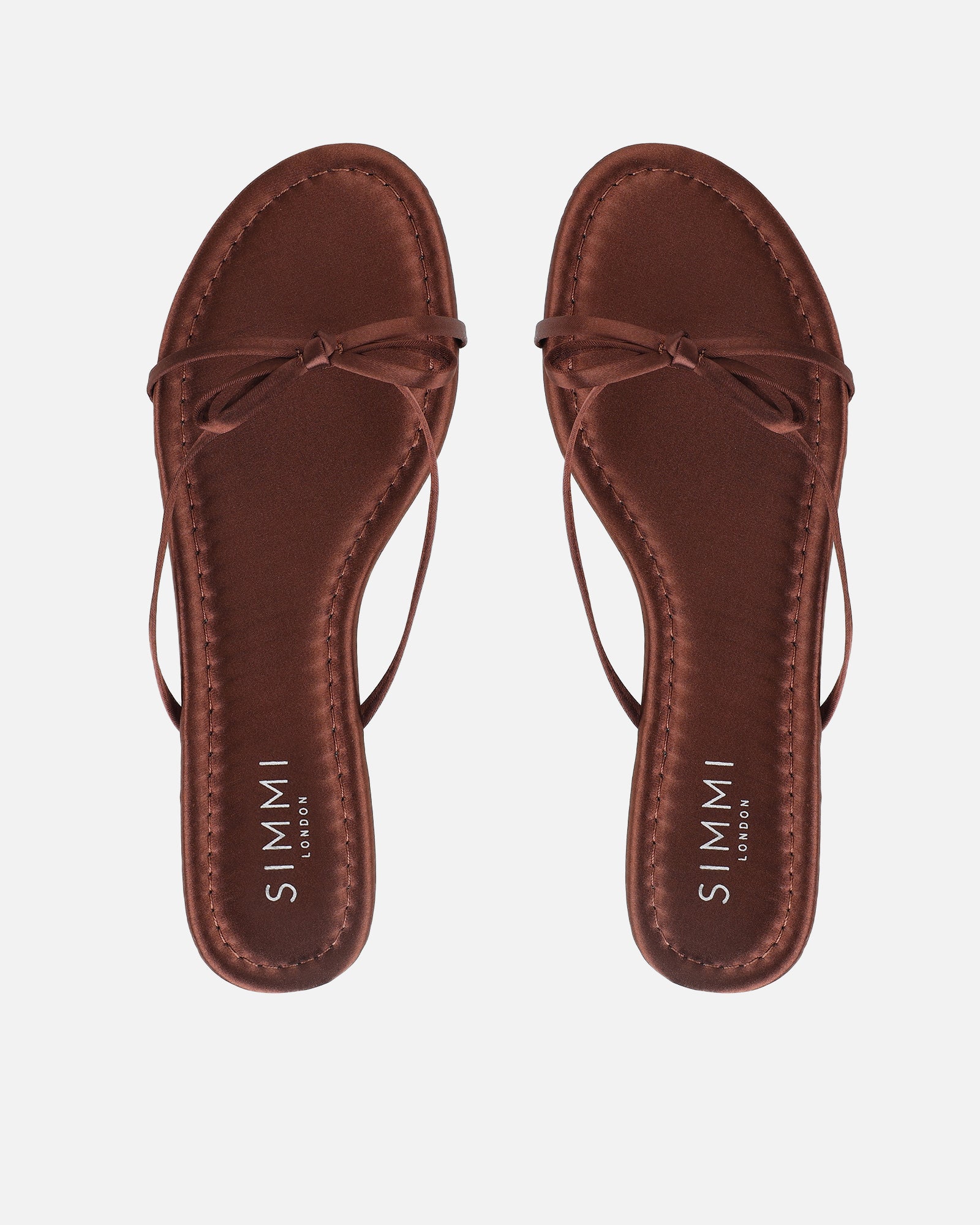 Char Chocolate Satin Bow Sandals | SIMMI London
