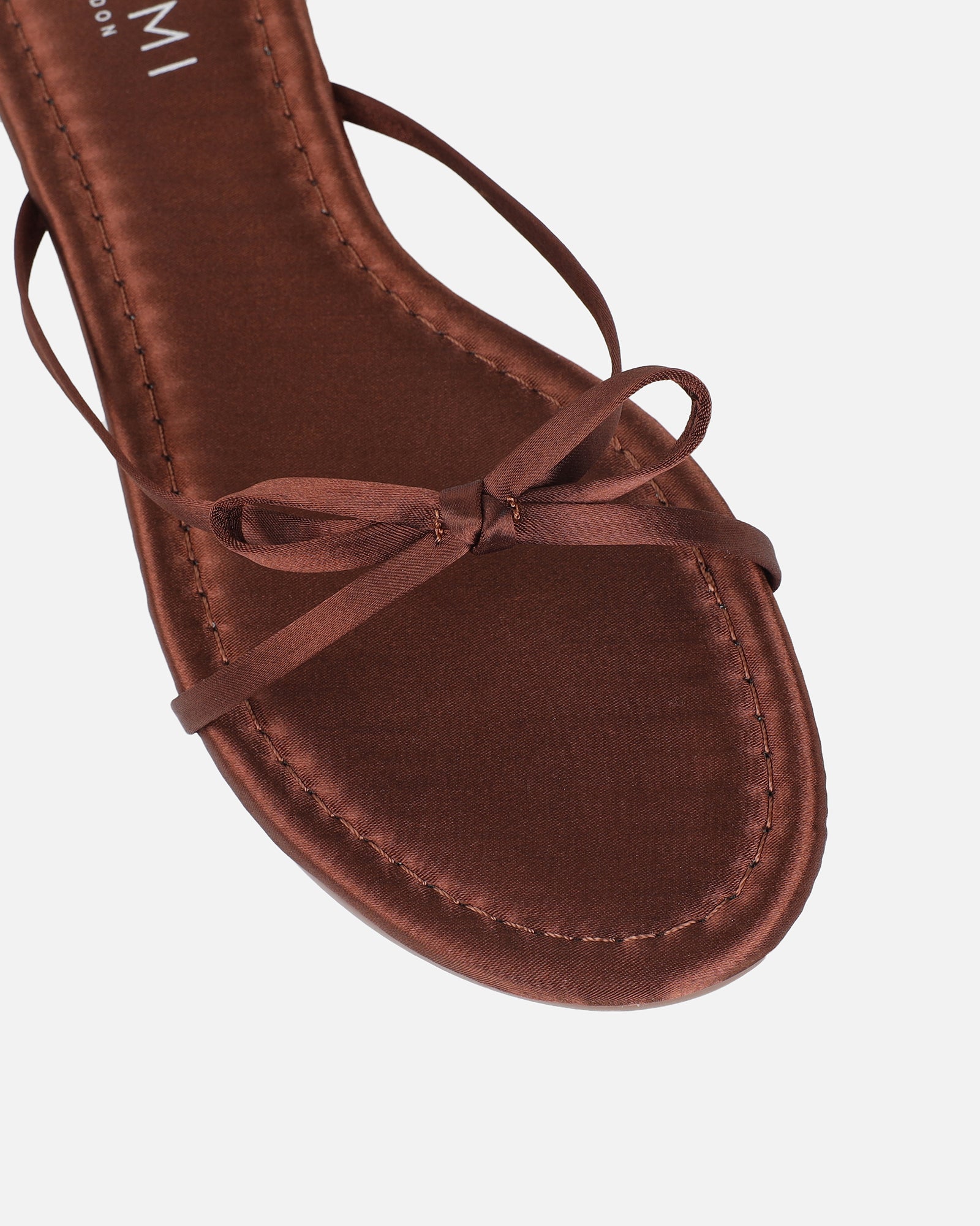 Char Chocolate Satin Bow Sandals | SIMMI London