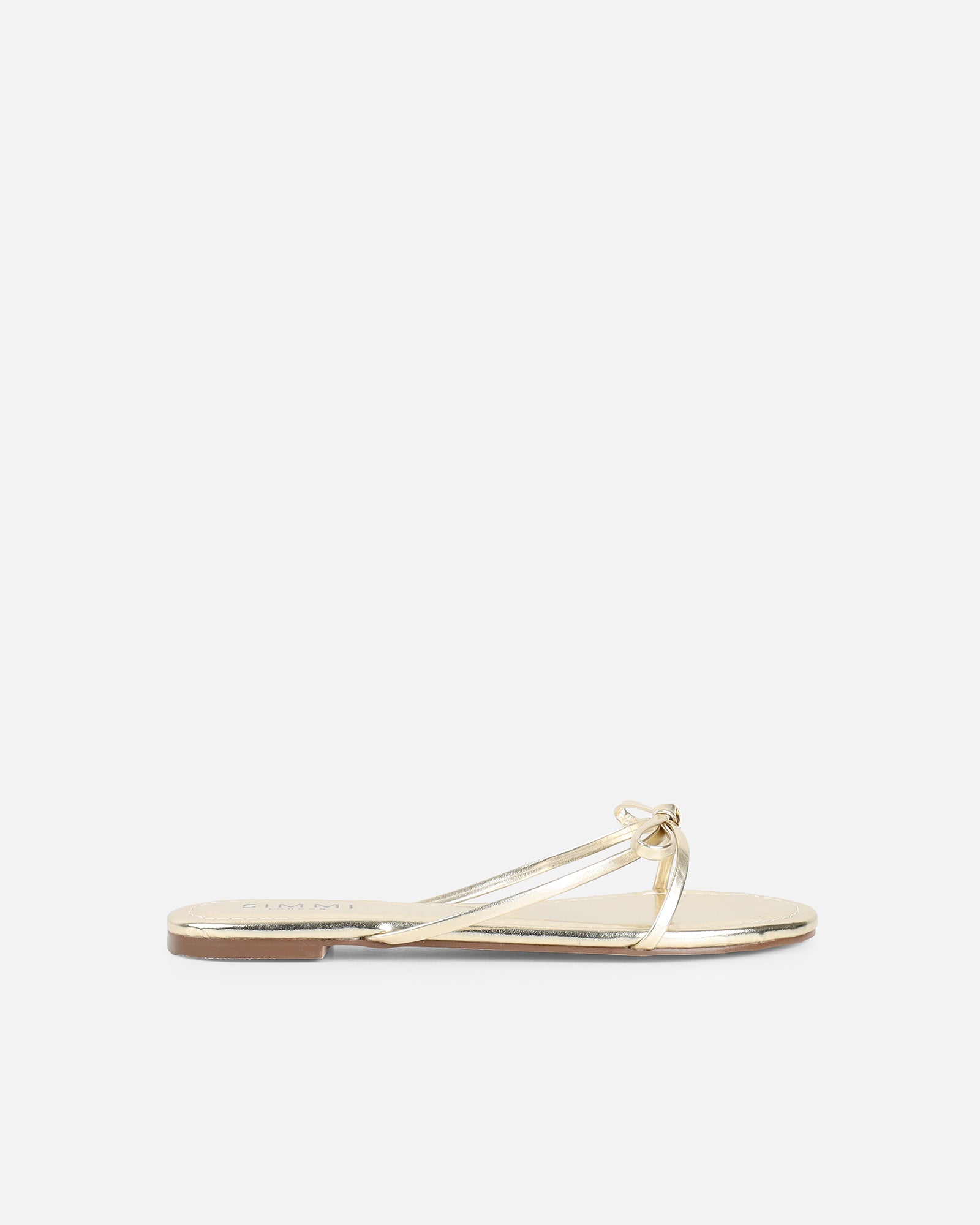 Char Gold Mettalic Bow Sandals | SIMMI London
