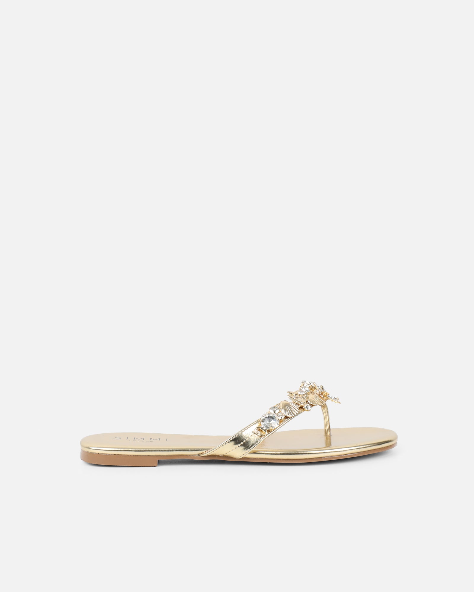 Sandy Gold Metallic Shell Detail Flats | SIMMI London
