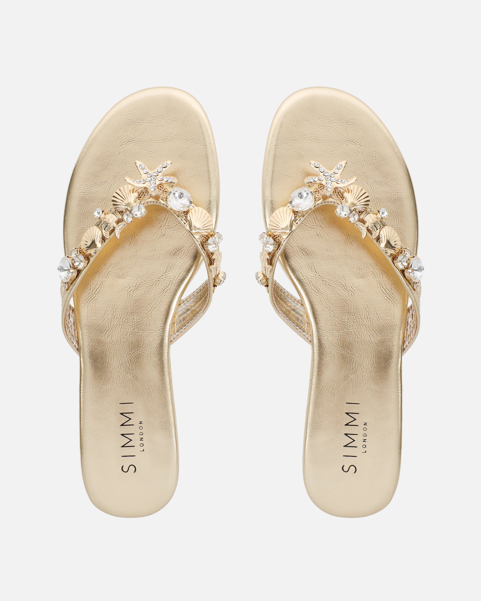 Sandy Gold Metallic Shell Detail Flats | SIMMI London