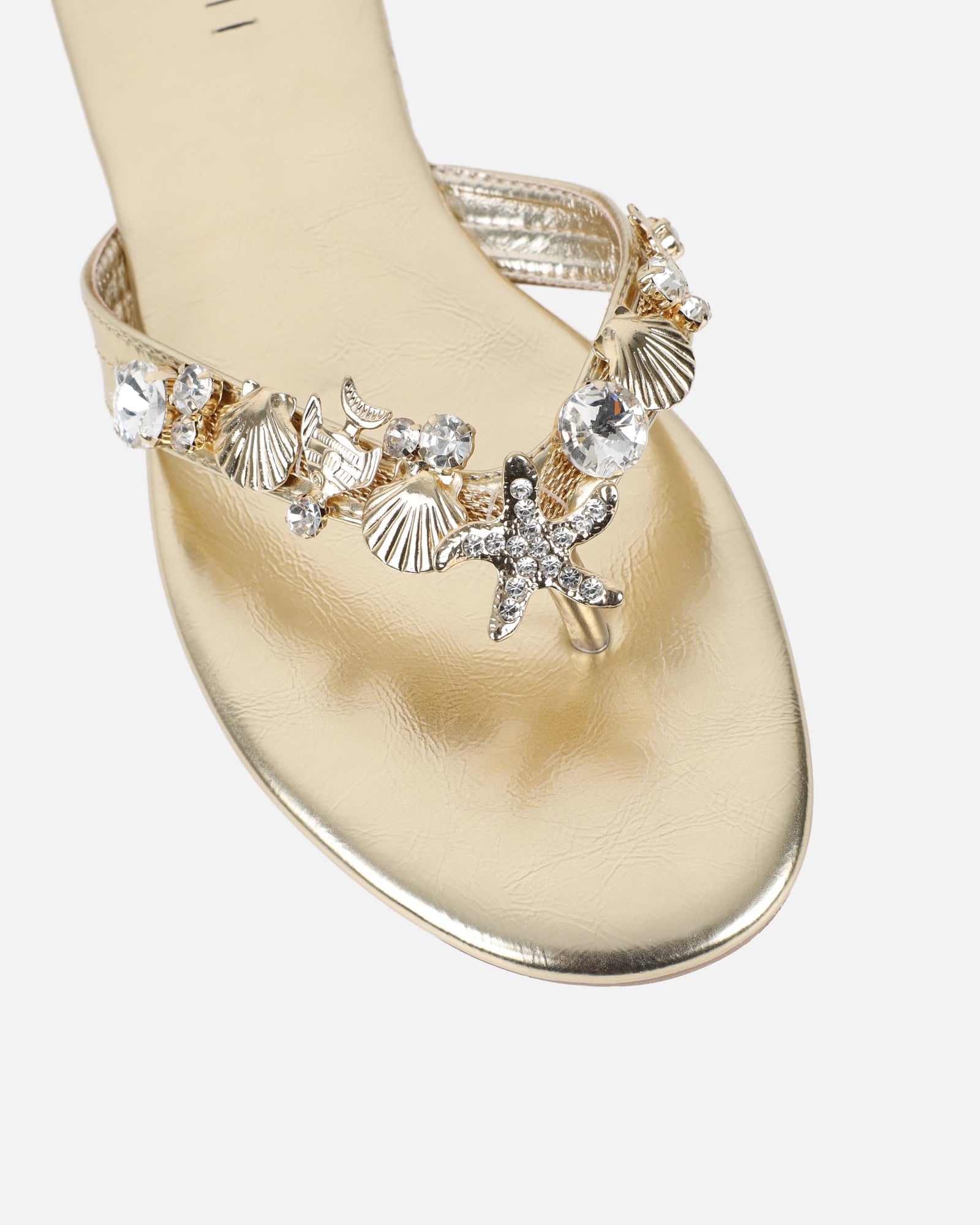 Sandy Gold Metallic Shell Detail Flats