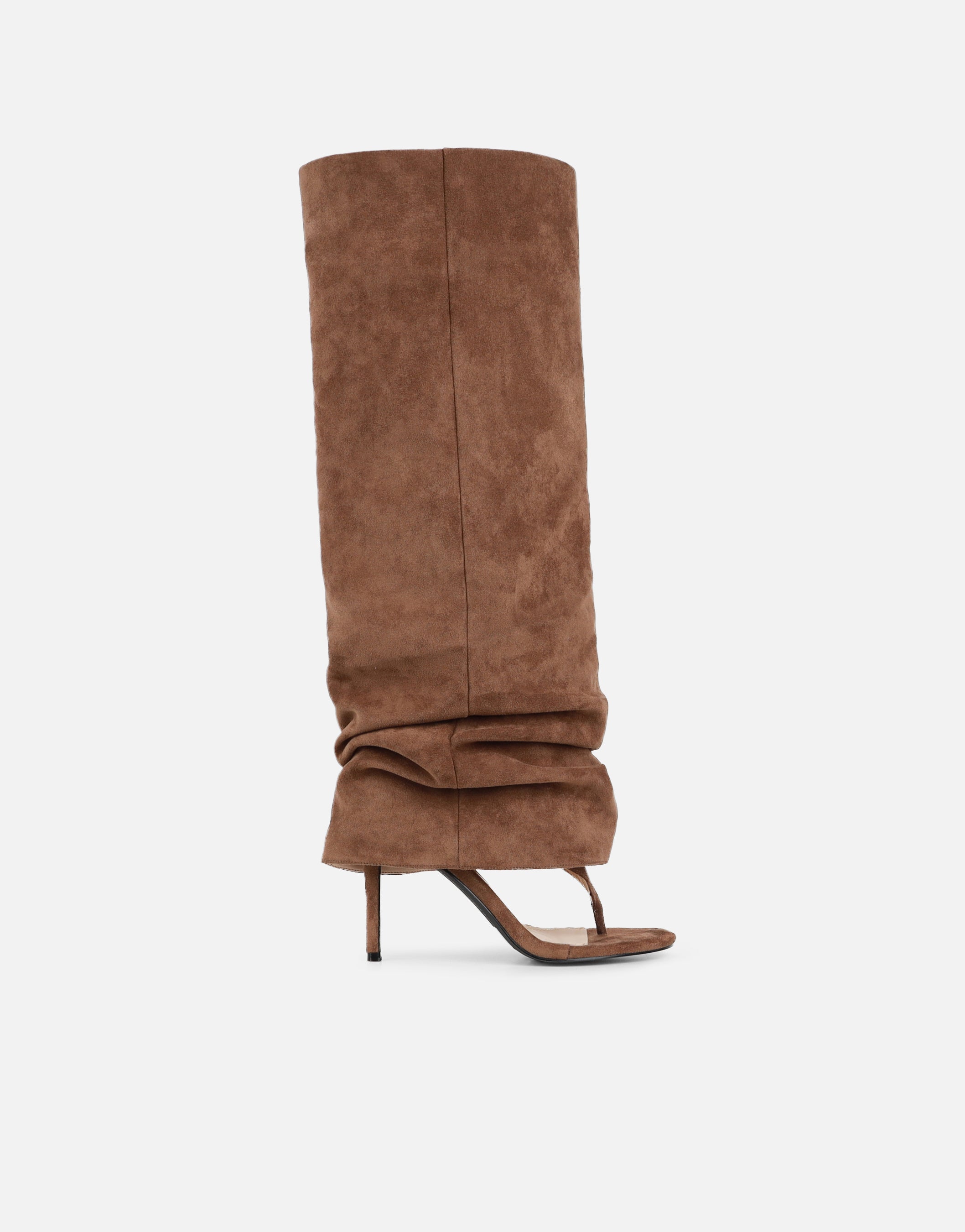 Conon Biege Suedette Ruched Knee High Boots | SIMMI London
