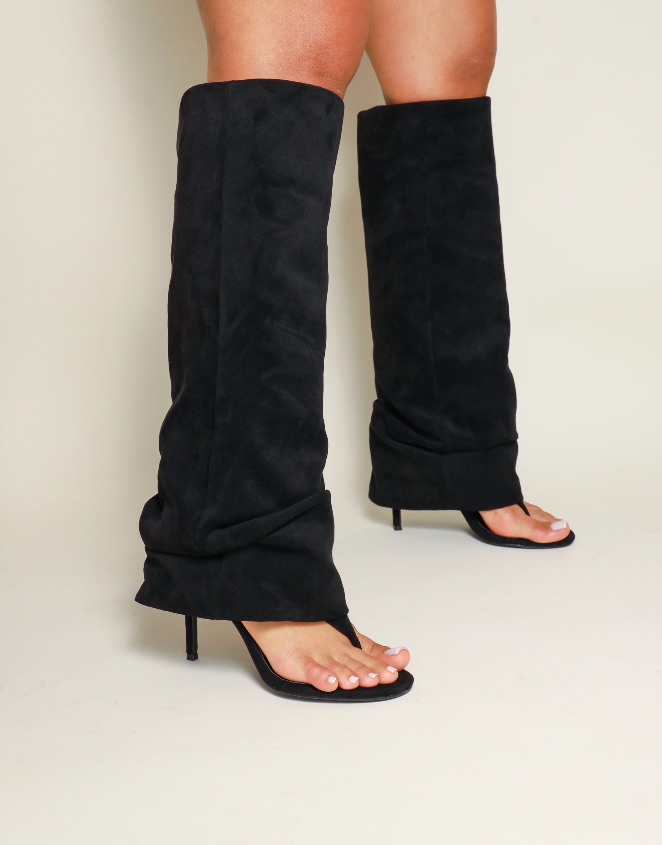 Conon Black Suedette Ruched Knee High Boots | SIMMI London